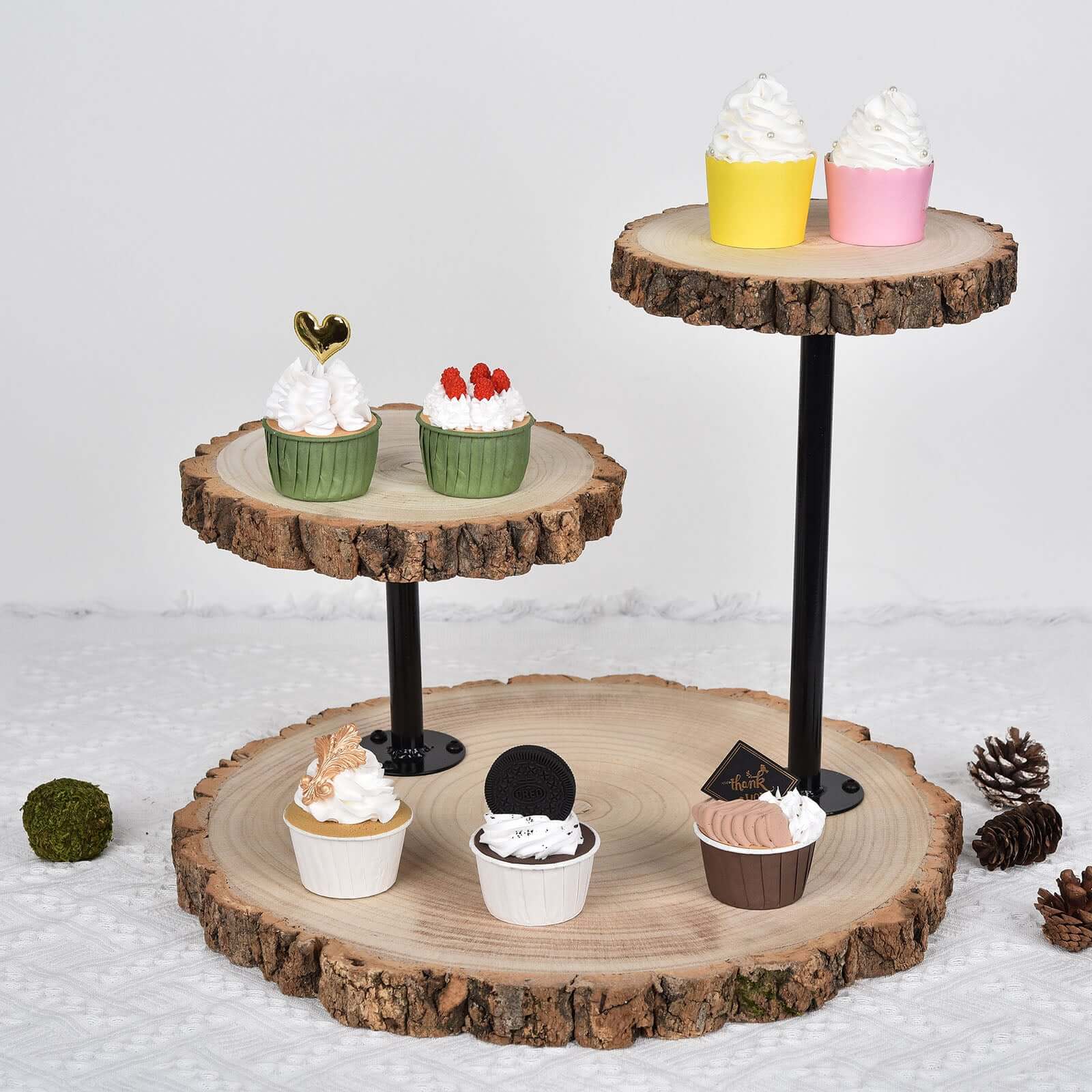 3-Tier Wooden Cheese Board Stand Natural Wood Slice Design - Rustic Cupcake Centerpiece with Assembly Tools 14