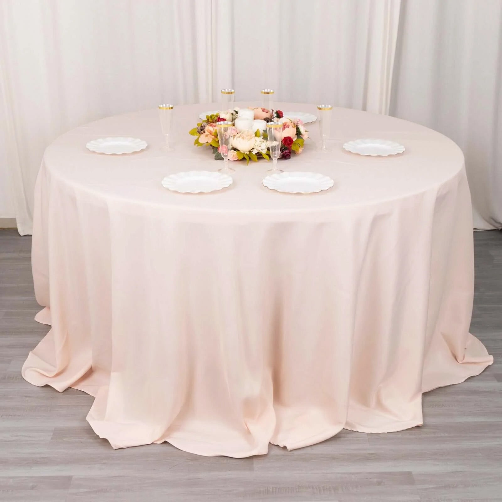 Premium Polyester 132 Round Tablecloth Blush - Seamless 220GSM Wrinkle-Resistant Table Cover