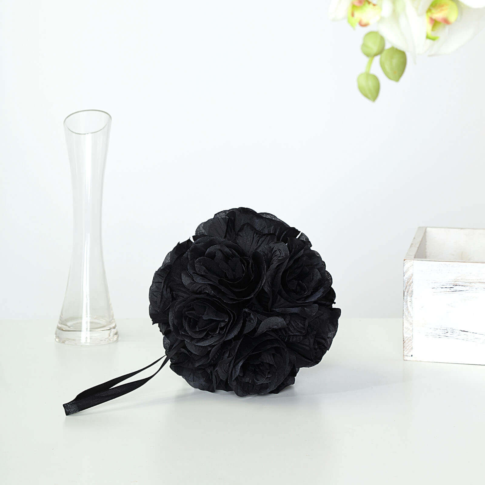 2 Pack 7 Black Artificial Silk Rose Kissing Ball, Faux Flower Ball