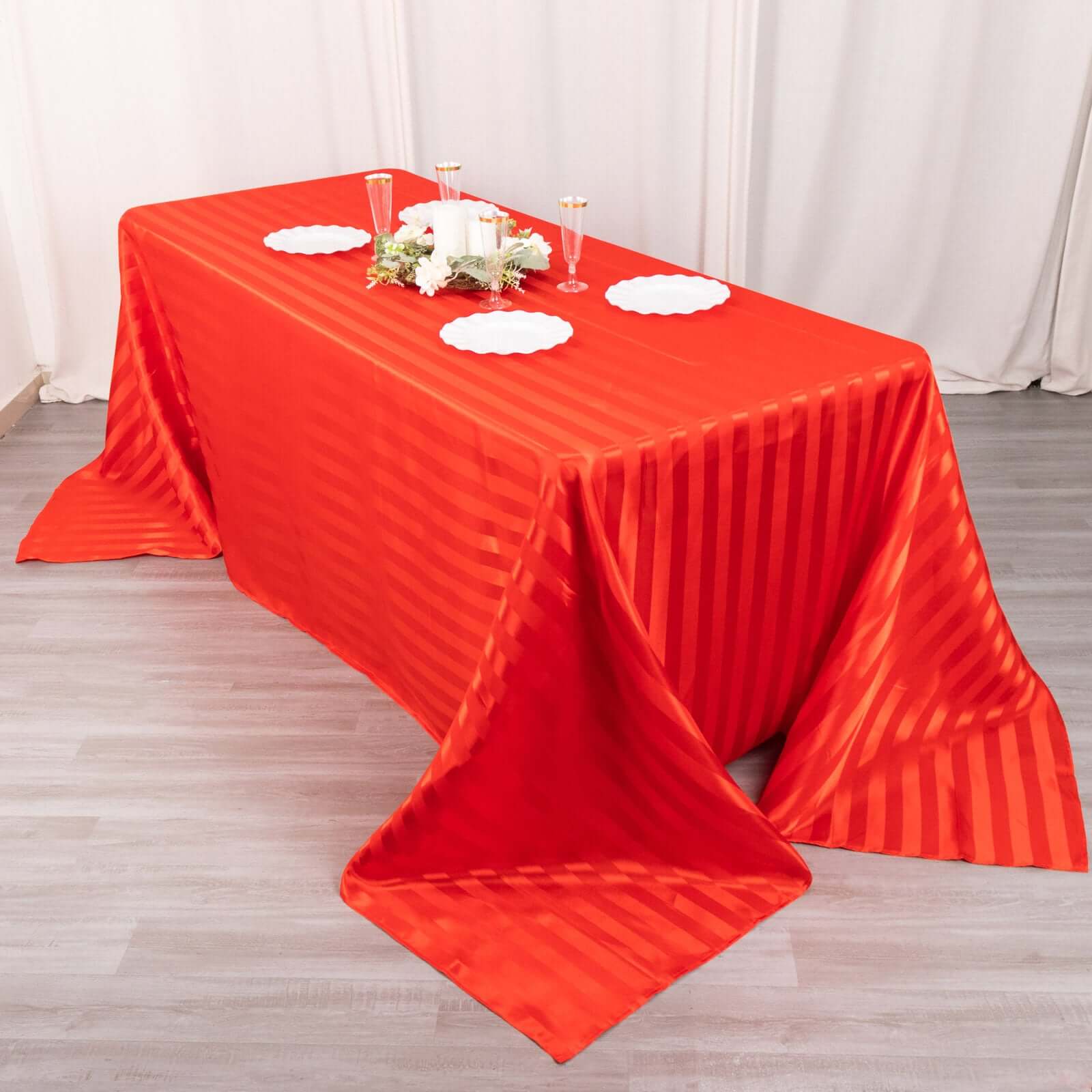 Satin Striped 90x132 Rectangular Tablecloth Red Satin Stripe - Seamless Silky Smooth Table Cover