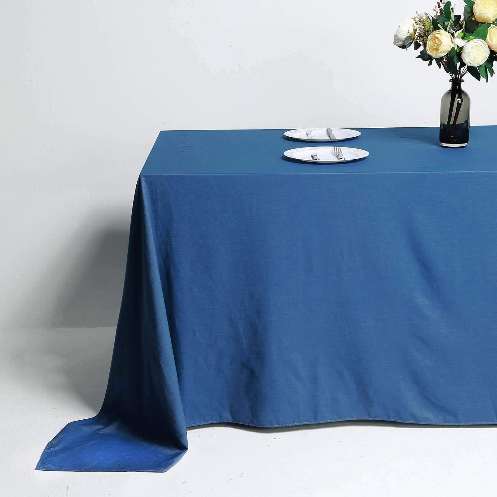 Polyester 90x132 Rectangle Tablecloth Dark Blue - Seamless Faux Denim Design for Classy Celebrations