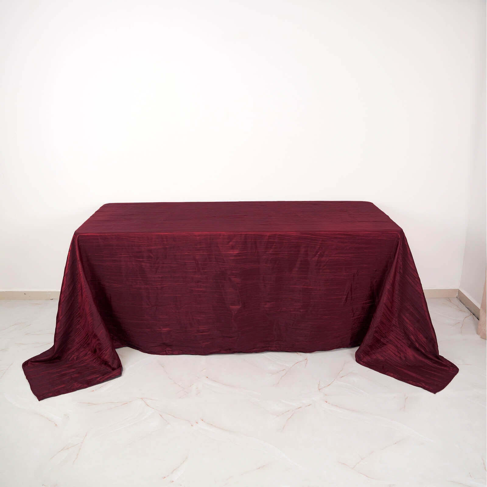 Taffeta 90x132 Rectangle Tablecloth Burgundy - Seamless Accordion Crinkle Table Cover