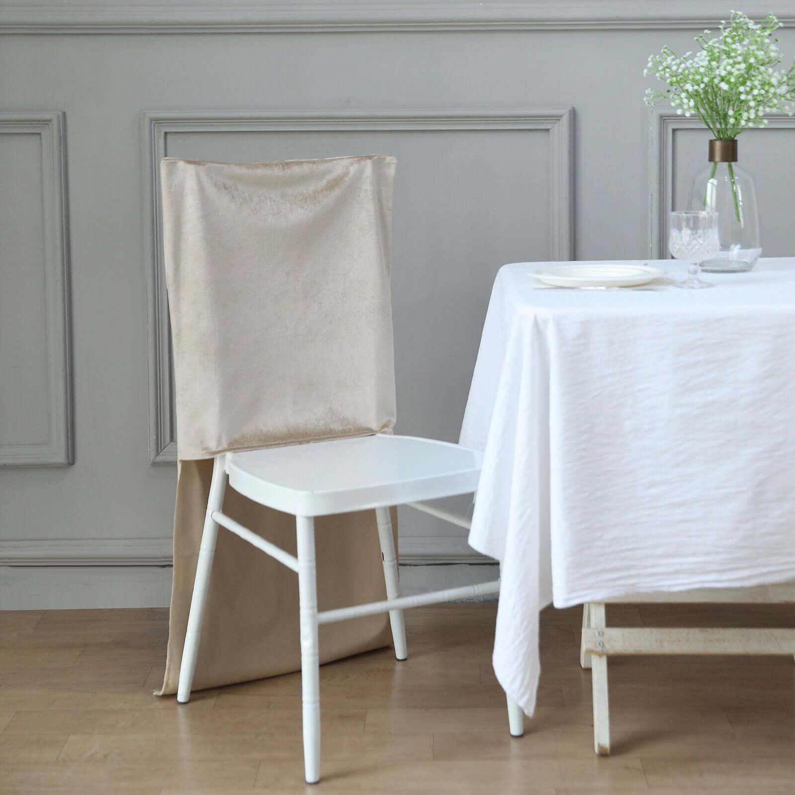 Velvet Chair Back Slipcover for Chiavari Chairs Champagne - Soft and Smooth Solid Chair Back Cover Cap