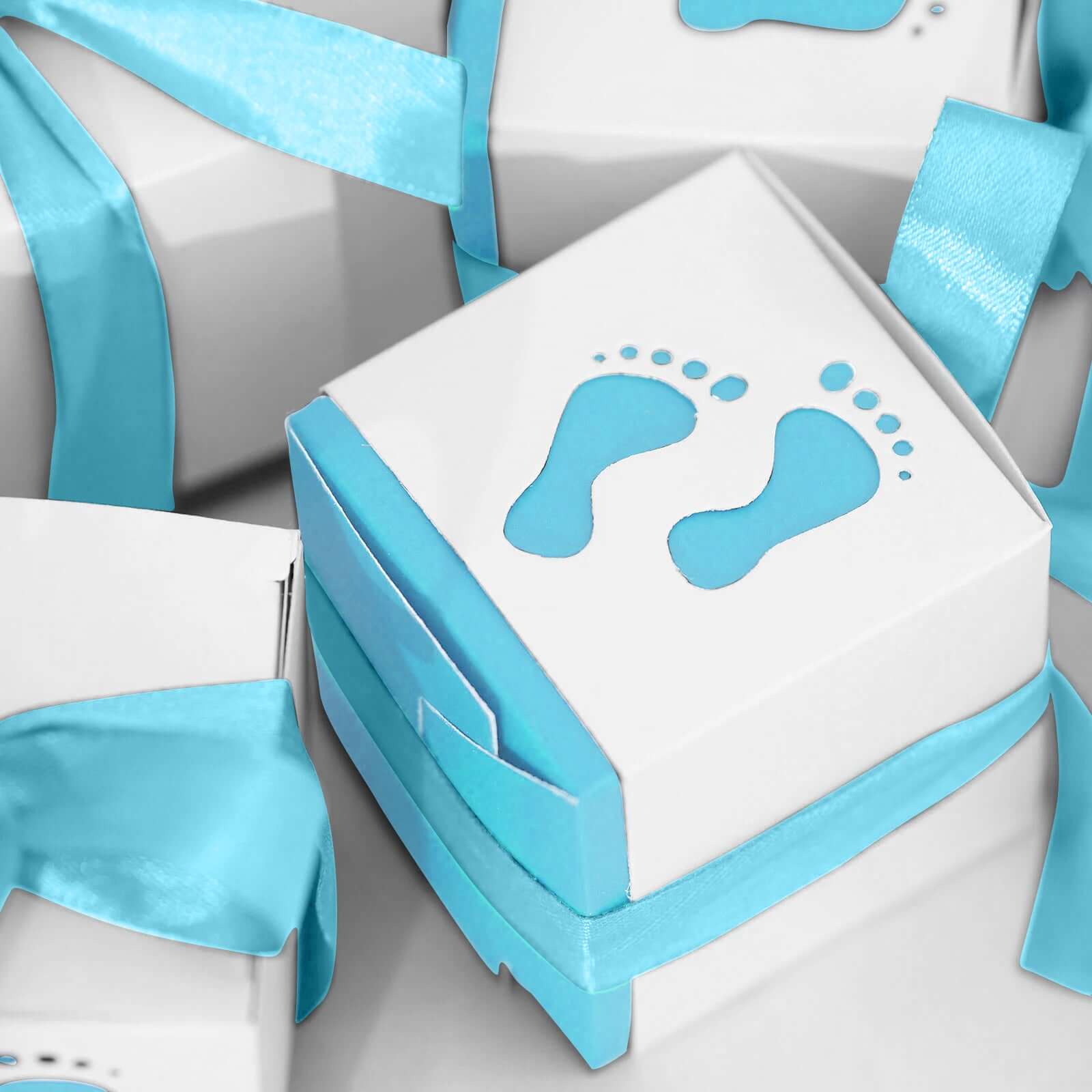 25 Pack 2 Light Blue Footprint Baby Shower Party Favor Candy Gift Boxes