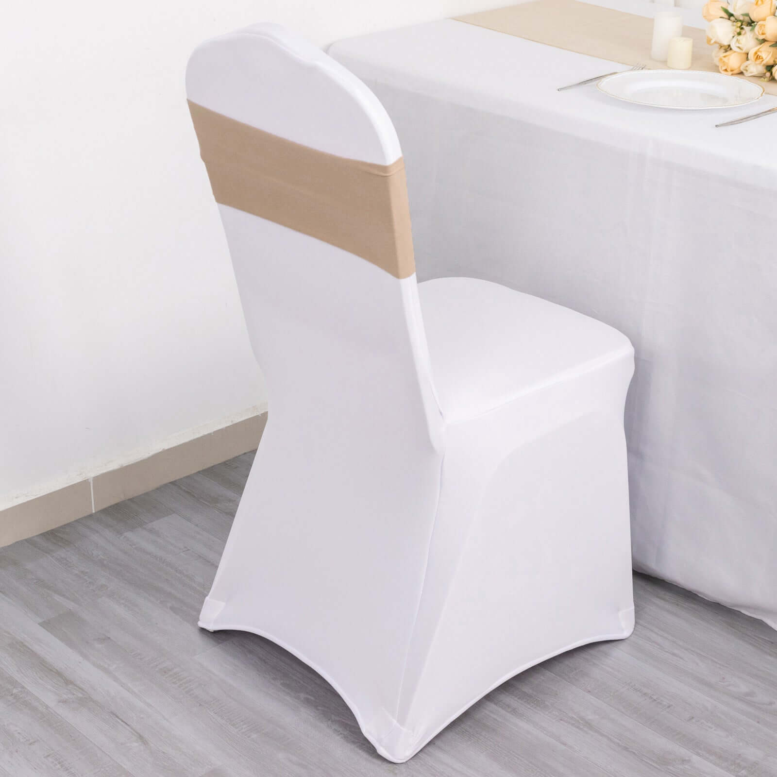 5 Pack Stretch Spandex Chair Sashes Nude - Fitted Finish Two Ply Heavy Duty Chair Bands 5x12