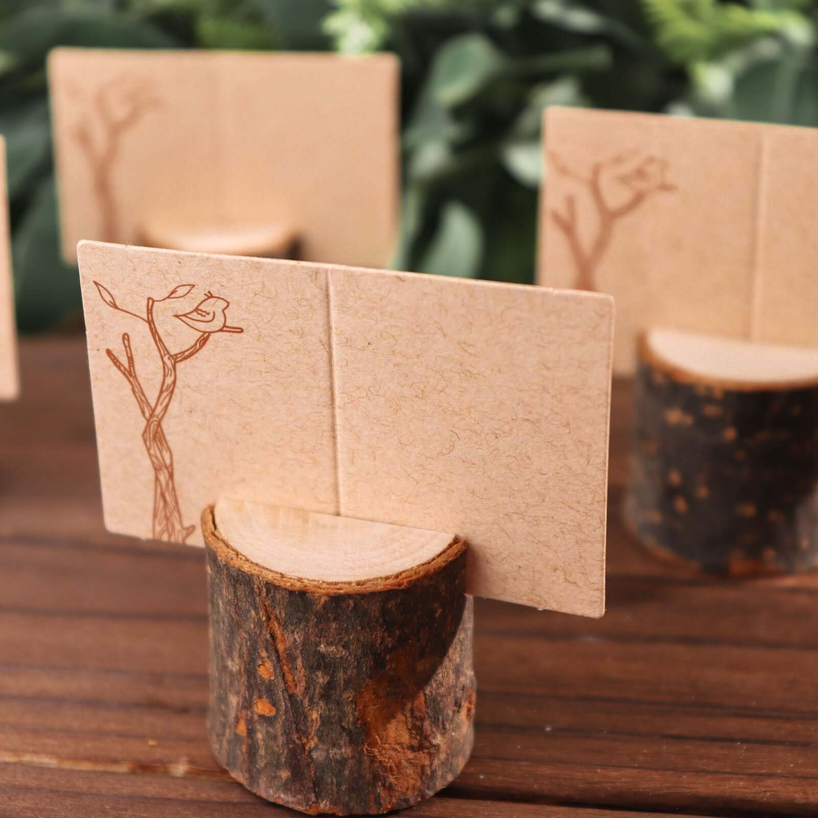 4-Pack Wood Stump Place Card Holders Rustic Natural Design - Boho Chic Decor for Tables