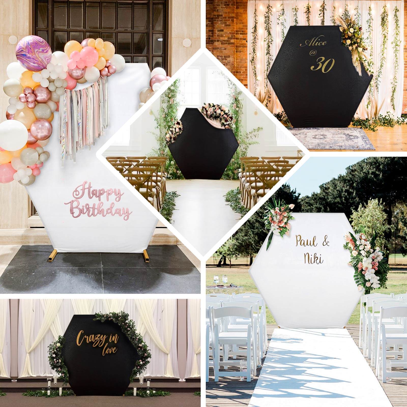 8ftx7ft Black 2-Sided Spandex Fit Hexagon Wedding Arbor Backdrop Cover