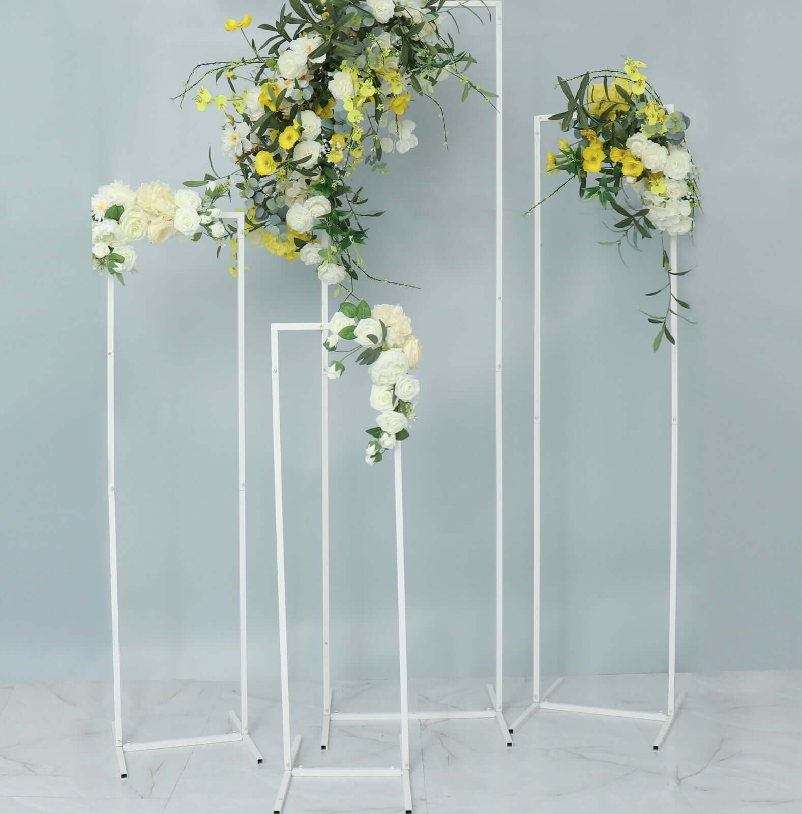 Set of 4 Wedding Arches Slim White Metal Rectangular Design Backdrop Stands - Floral Display Frames 3.6ft-6.5ft