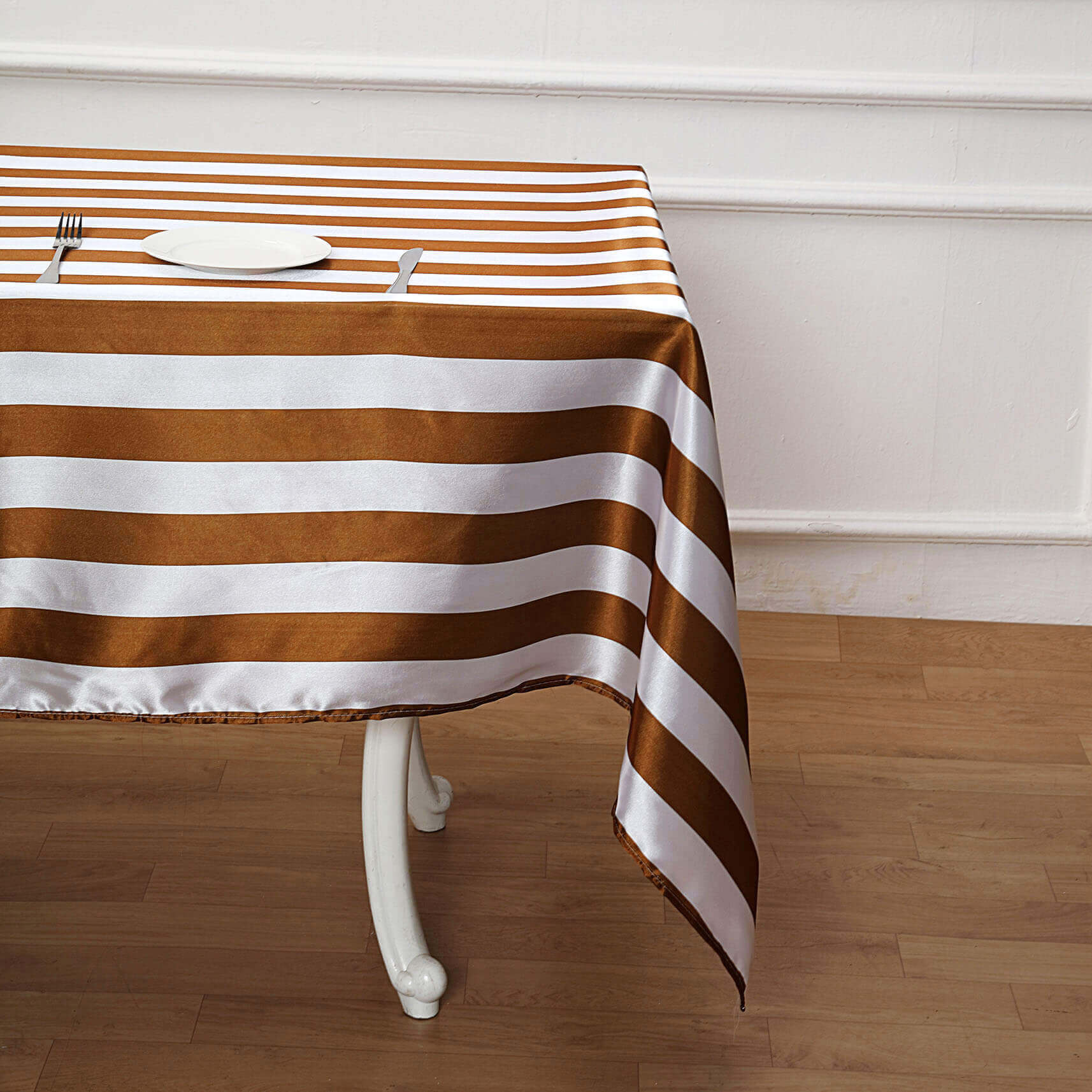 Satin 60x102 Rectangle Tablecloth Gold/White - Stripe Design with Stylish Smooth Finish Table Cover