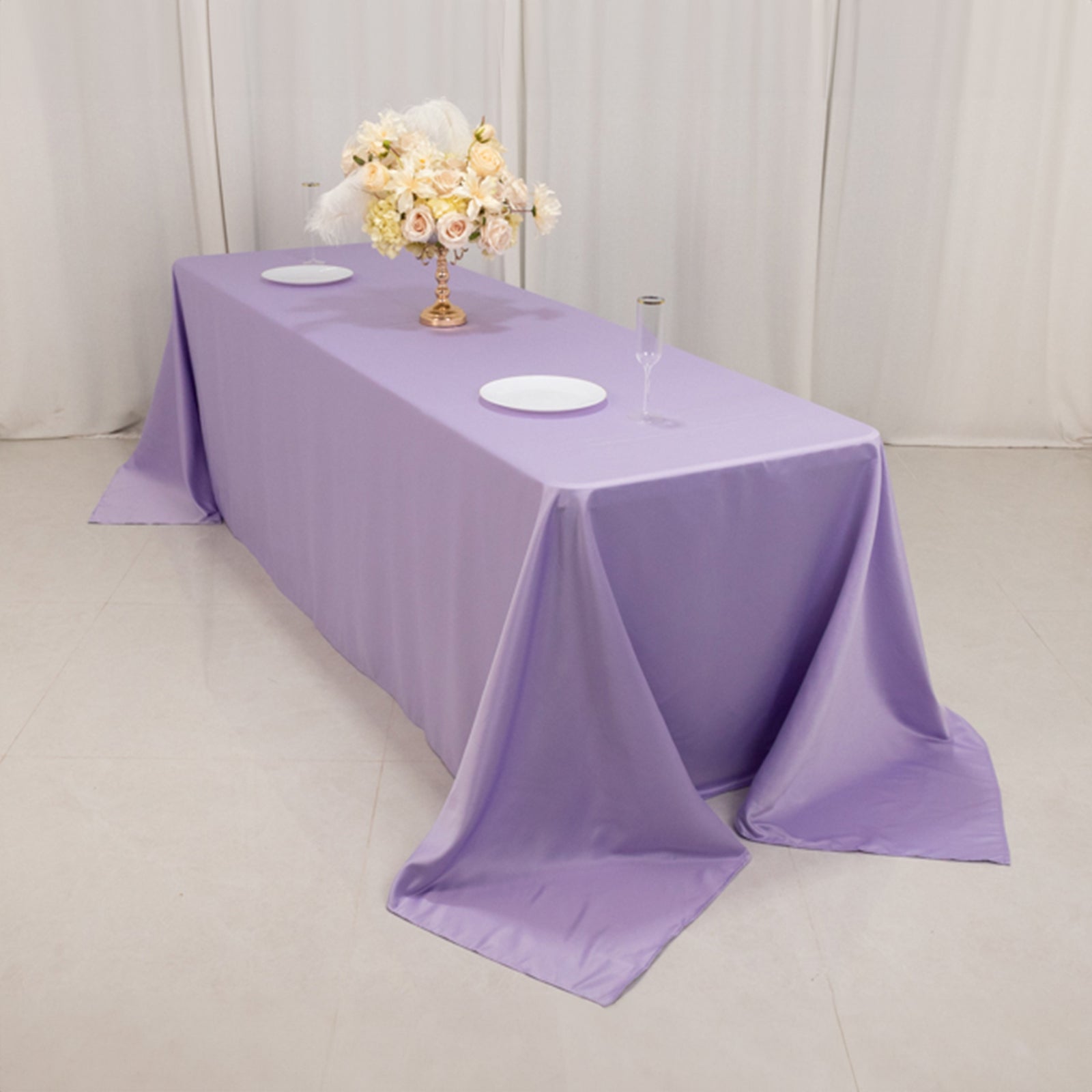 Lamour Satin 90x156 Rectangle Tablecloth Lavender Lilac - Luxurious, Soft Seamless Table Cover