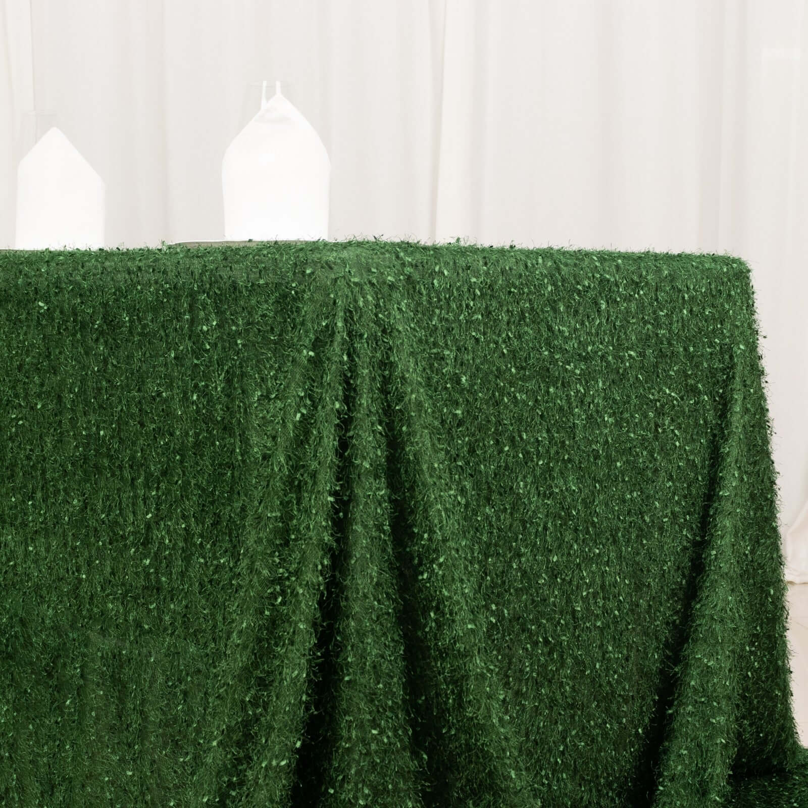 Polyester 90x156 Rectangle Tablecloth Green with Shaggy Fringe Table Cover