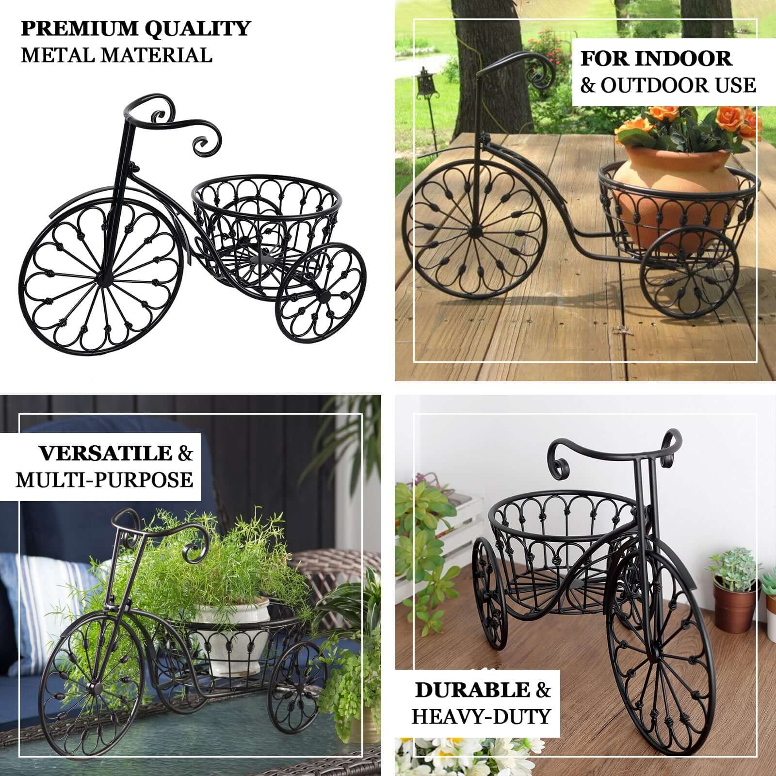 Tricycle Planter Basket Black Decorative Design - Metal Indoor/Outdoor Plant Stand 22