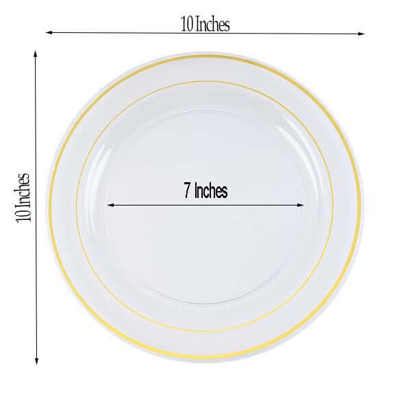 10-Pack Plastic Dinner Plates Clear with Très Chic Gold Rim - Perfect Disposable Party Plates 10