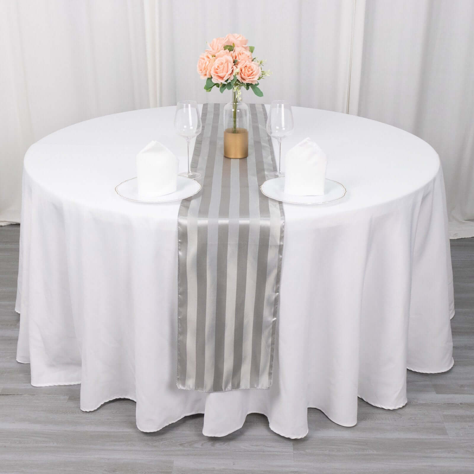 Satin 12x108 Table Runner Silver Stripe - Stripe Table Decor