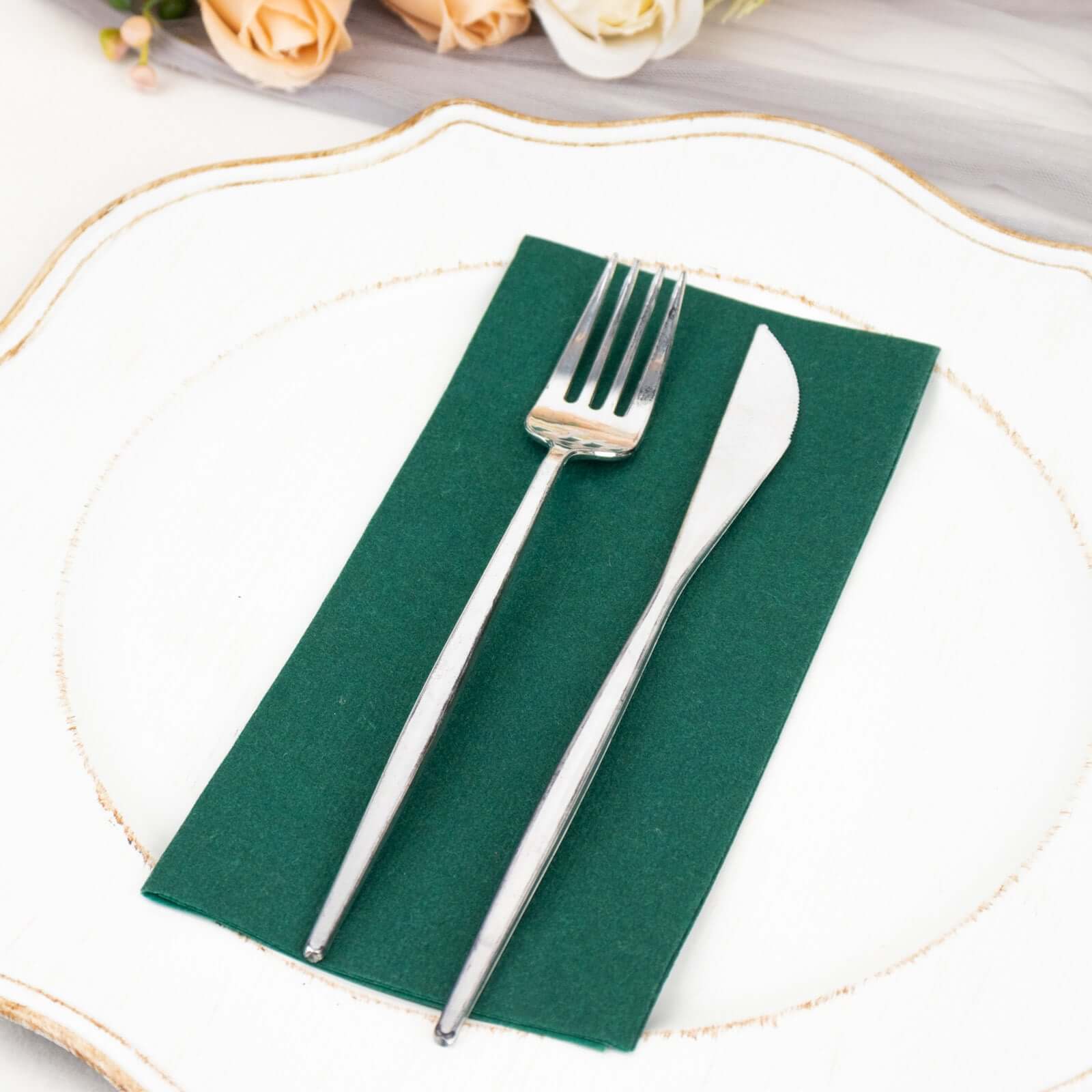 20-Pack Paper Linen-Like Napkins Hunter Emerald Green - Disposable Hygienic Airlaid Guest Towels 8.5x4