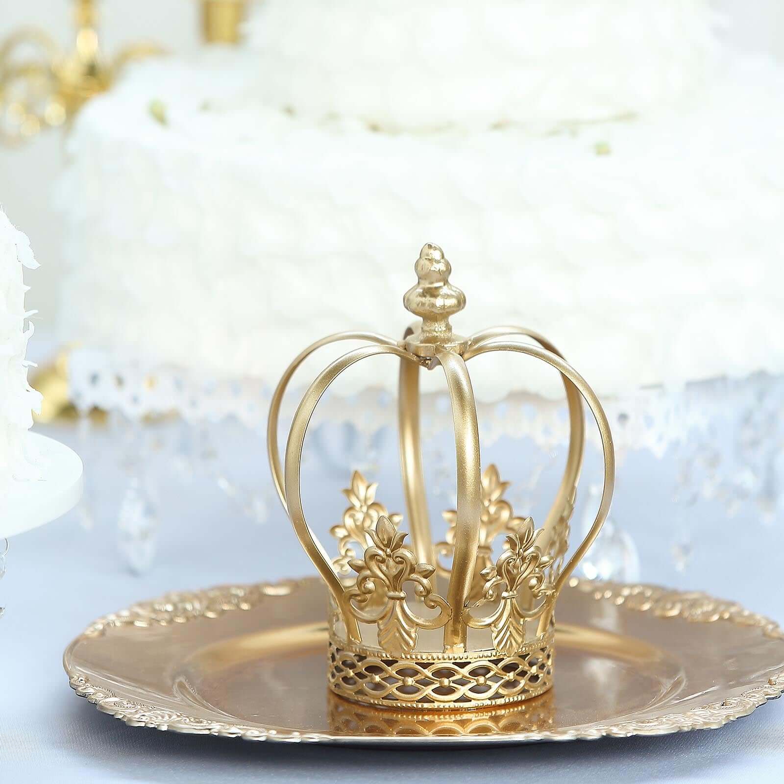 Metal Royal Crown Cake Topper Gold - Stunning Cake Centerpiece Decoration with Intricate Fleur-De-Lis Sides for Glamorous Events & Special Occasions 8