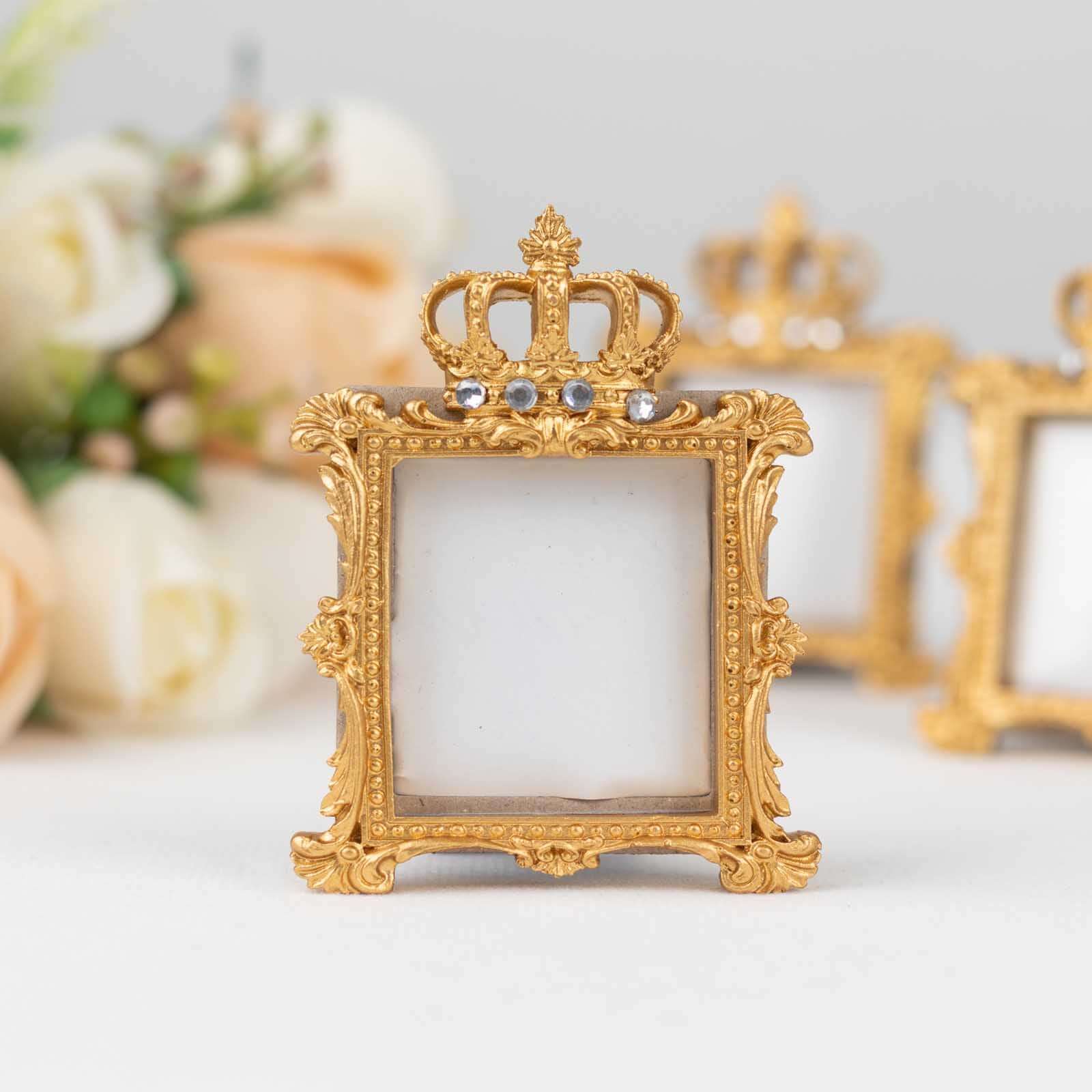 4-Pack Picture Frames Gold Resin Royal Crown Design Square - Baroque Wedding Place Card Holders & Party Favors 3.5