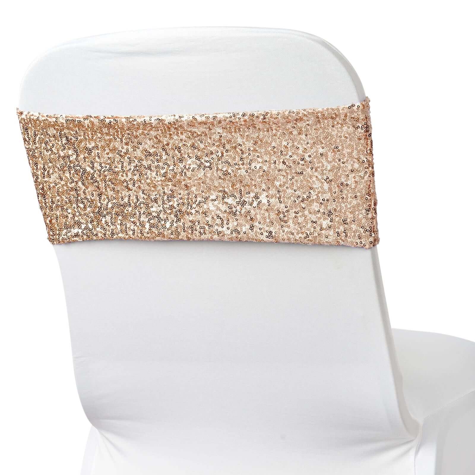 5 Pack Sequin Spandex Chair Sashes Blush - Stretch Chair Bands 6x15