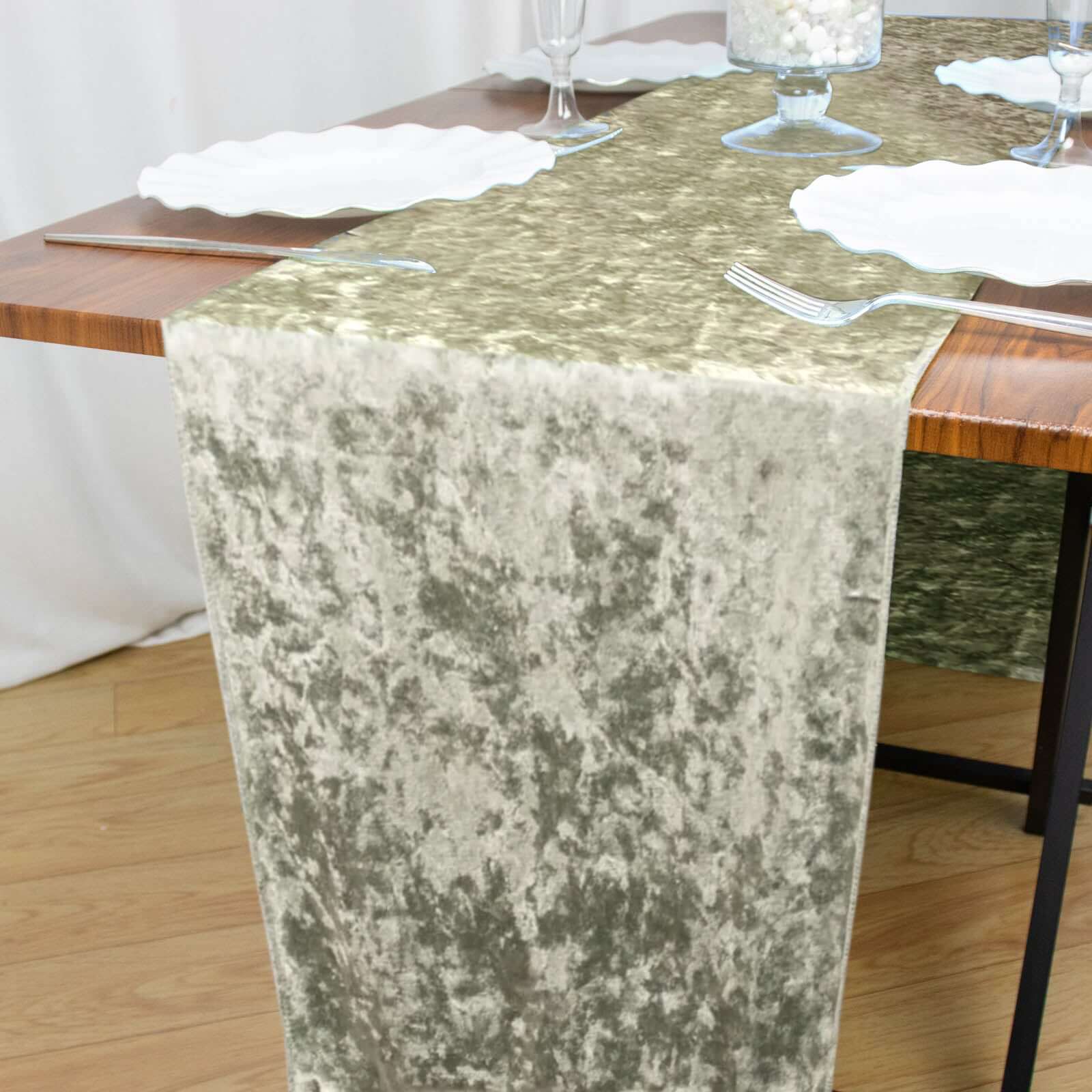 Premium Crushed Velvet 12x108 Table Runner Sage Green - Soft & Wrinkle-Resistant Table Linen