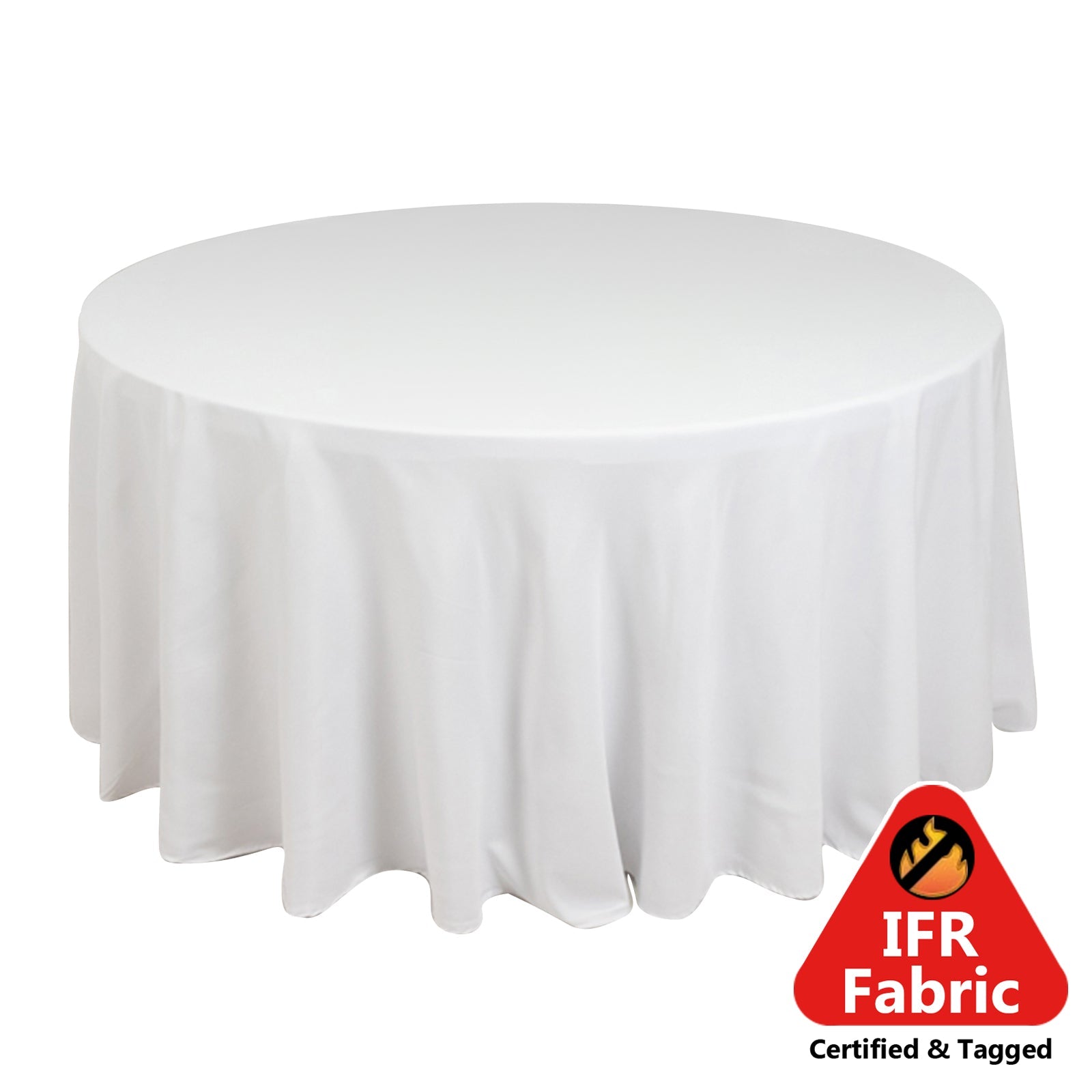 Fire Retardant Premium Polyester 120 Round Tablecloth White - Stylish High-Performance Seamless Table Cover for Large Gatherings