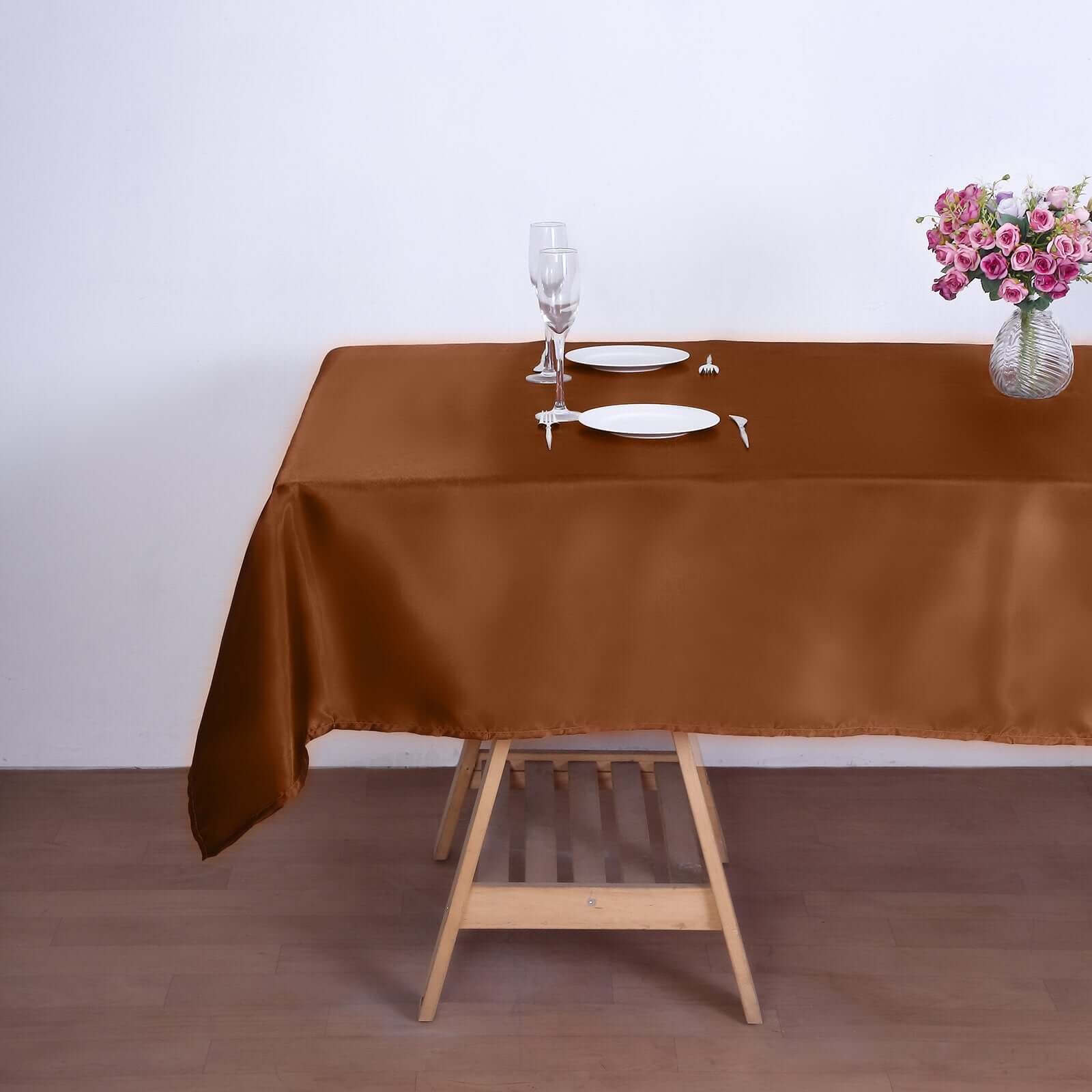 Satin Rectangular 60x102 Tablecloth Cinnamon Brown - Smooth and Lustrous Table Cover