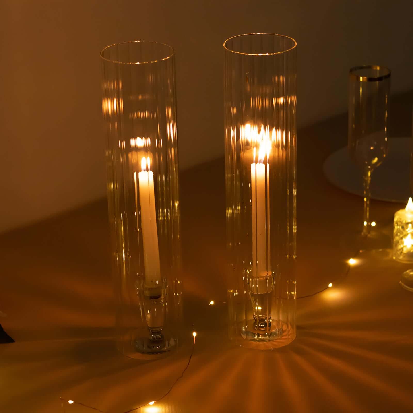 2-Pack Clear Ribbed Glass Hurricane Shades Open End Design - Stylish Candelabra Pillar Candle Holder Table Centerpiece 14