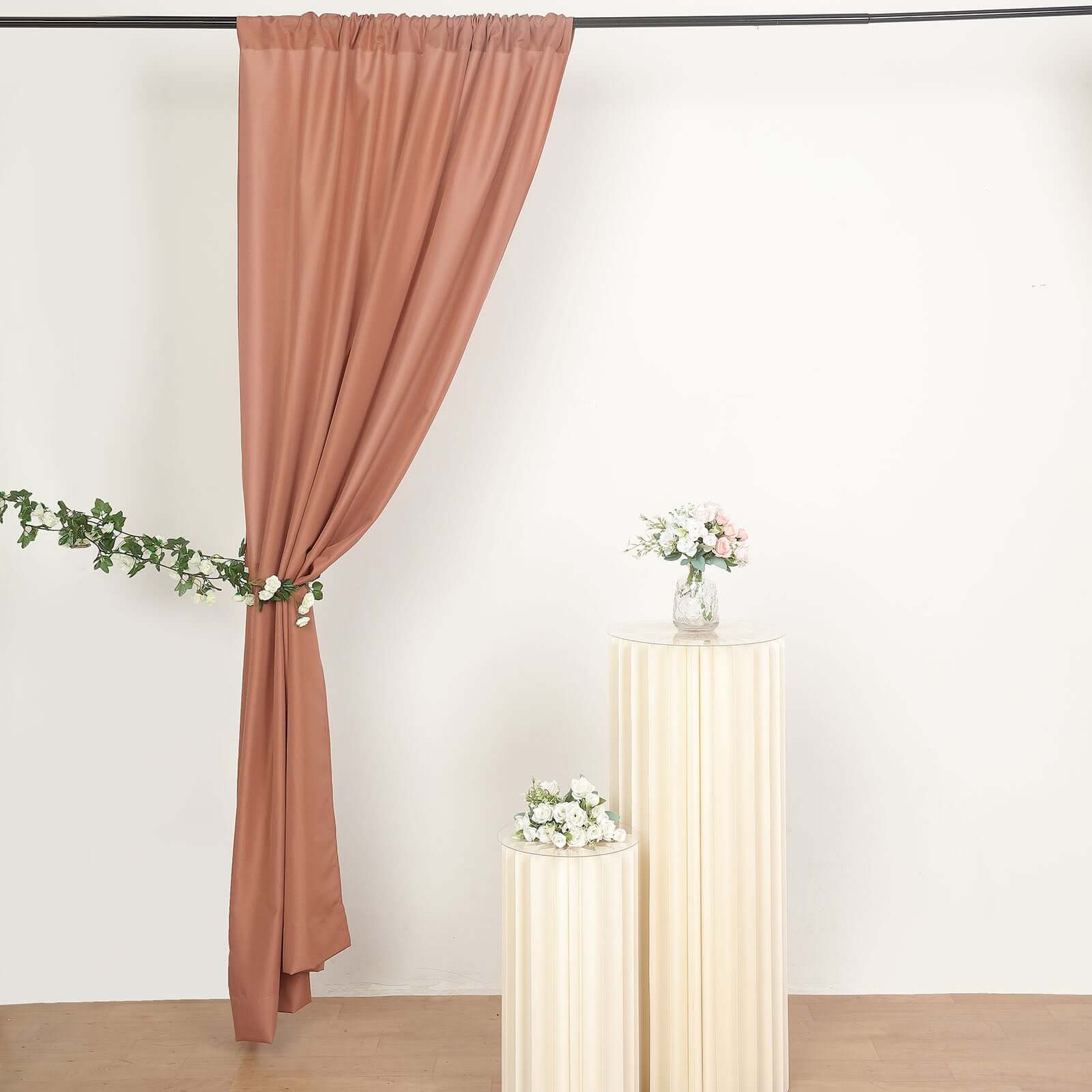 2 Pack Terracotta (Rust) Polyester Event Curtain Drapes, 10ftx8ft Backdrop Event Panels With Rod Pockets 130 GSM