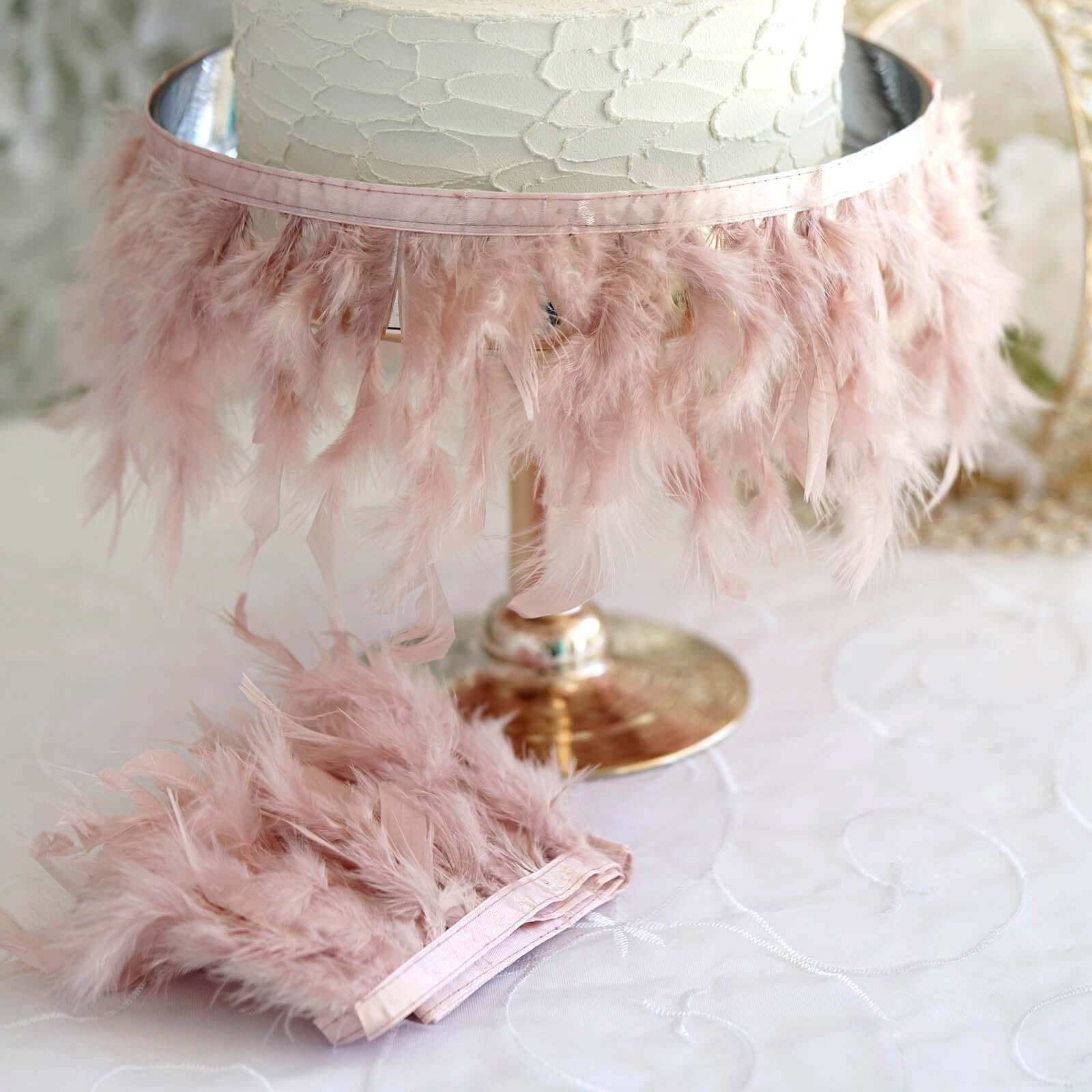 39 Dusty Rose Real Turkey Feather Fringe Trim With Satin Ribbon Tape