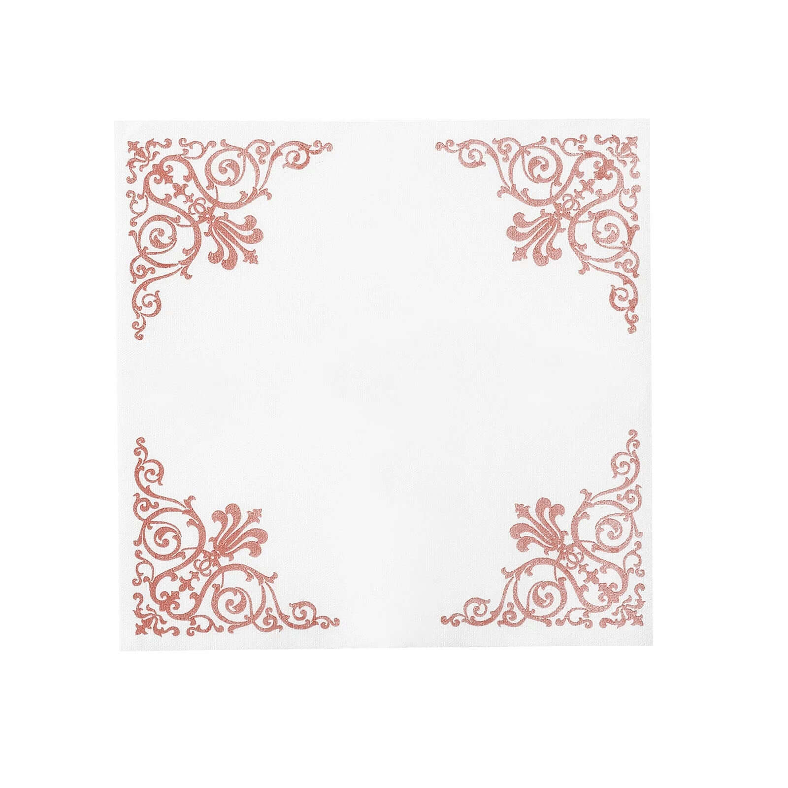 20 Pack Linen-Like Paper 5x5 Napkins White - Rose Gold Fleur Vintage Airlaid Cocktail Napkins