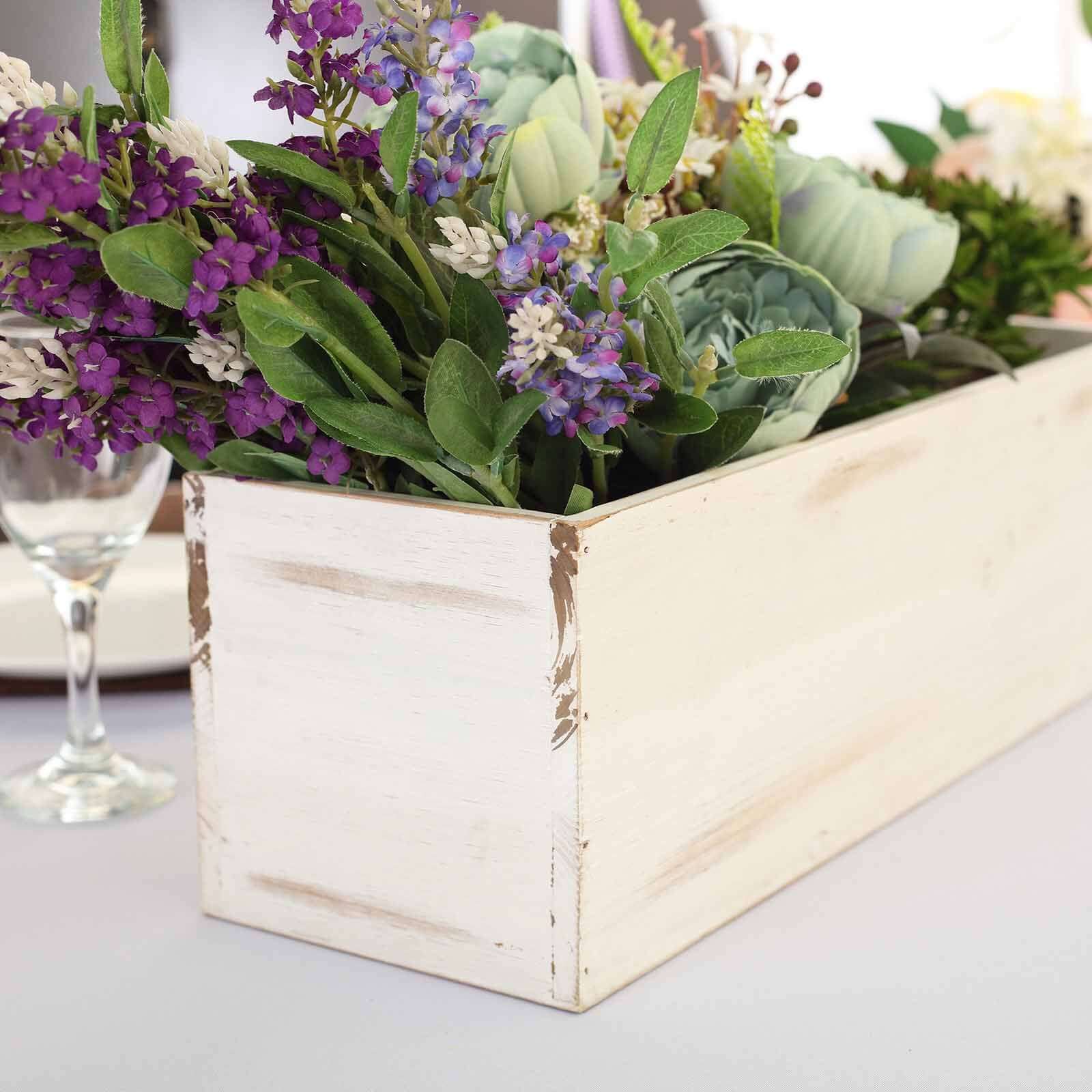 Whitewash Wood Planter Rectangular Box 18x6- Durable Decor with Removable Plastic Liner for Table Displays