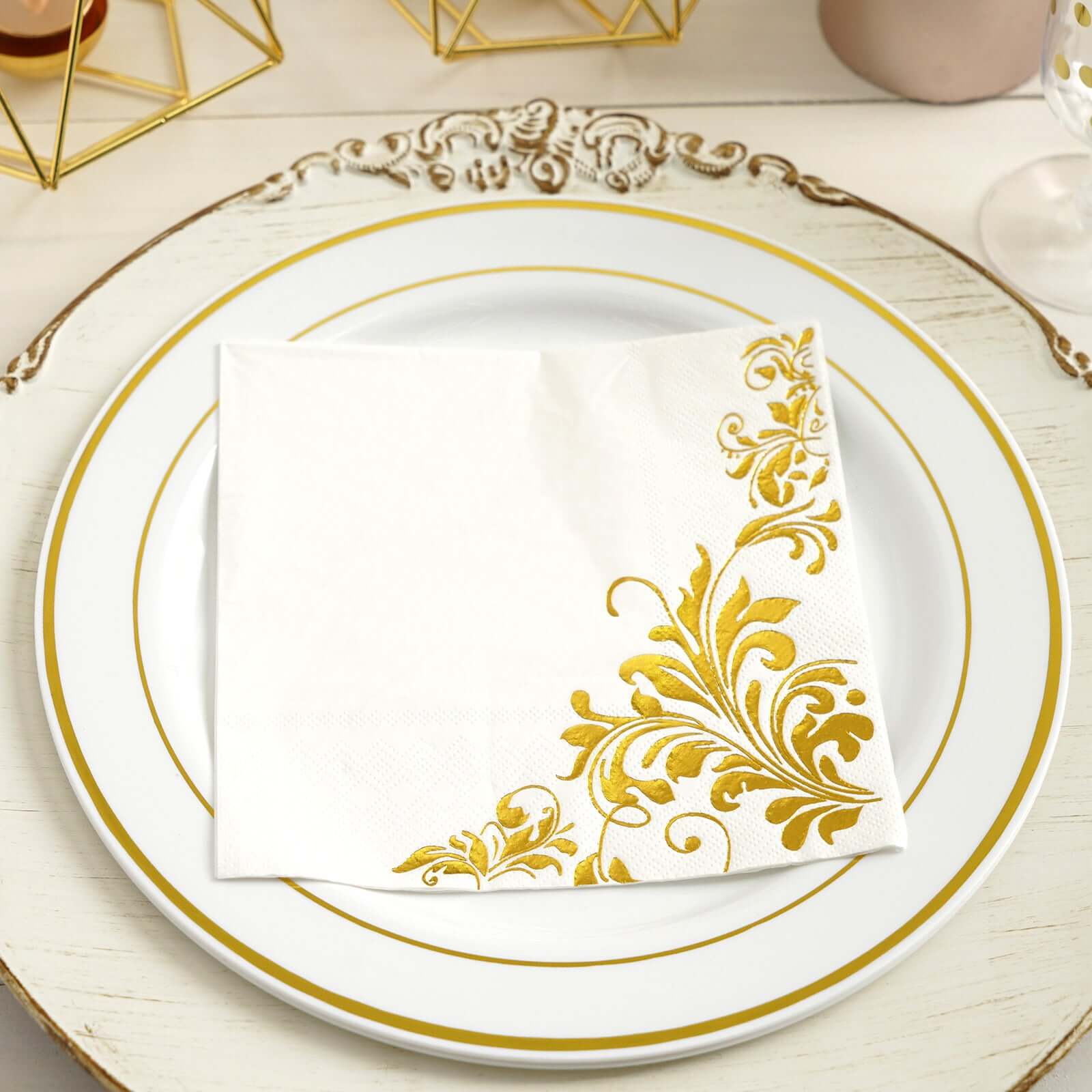 20-Pack Paper Dinner Napkins with Floral Design Metallic Gold - Disposable 3 Ply Cocktail Napkins for Weddings