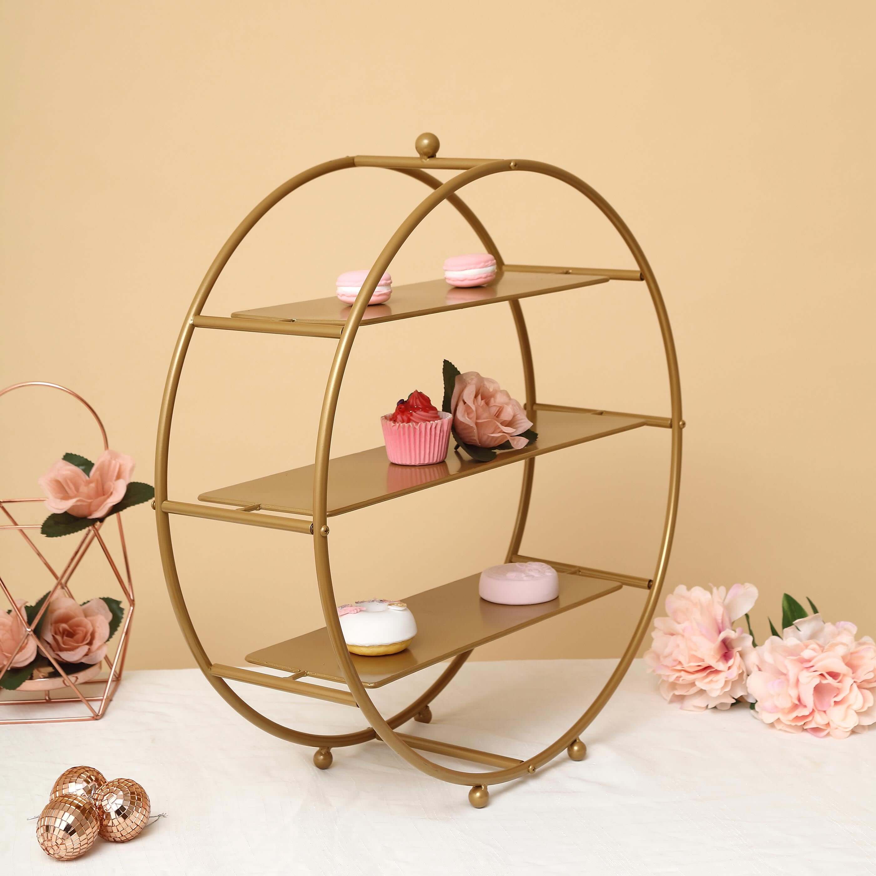 3-Tier Metal Round Cupcake Stand Matte Gold - Stylish Dessert Holder Appetizer Display for Modern Weddings Dessert Buffets & Celebrations 21