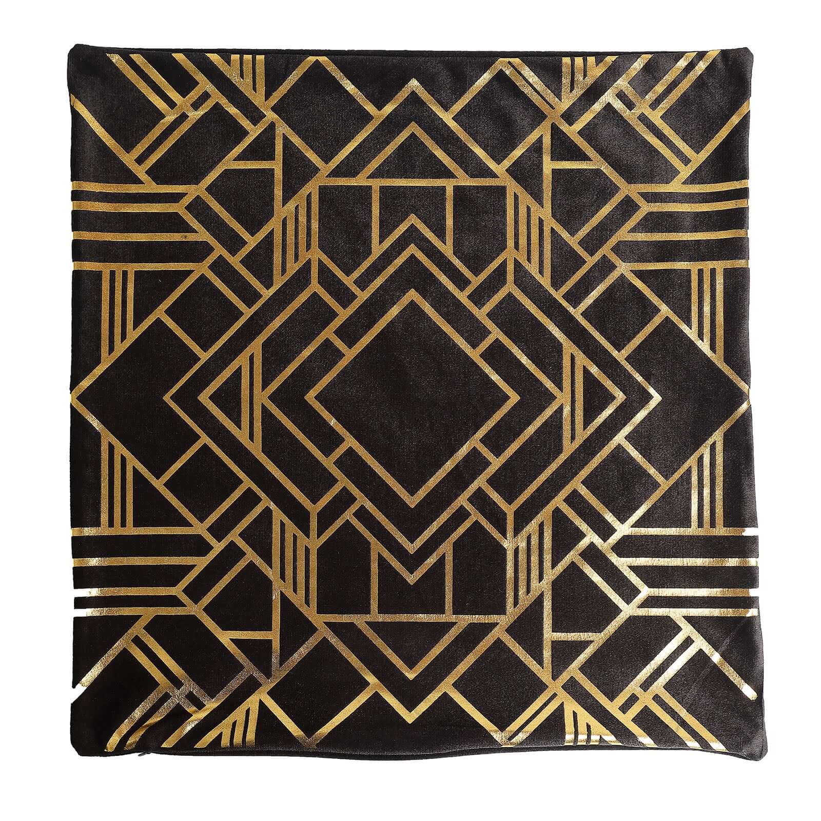 Set Of 4 18 Black Gold Foil Geometric Print Throw Pillow Covers, Velvet Square Sofa Cushion Covers