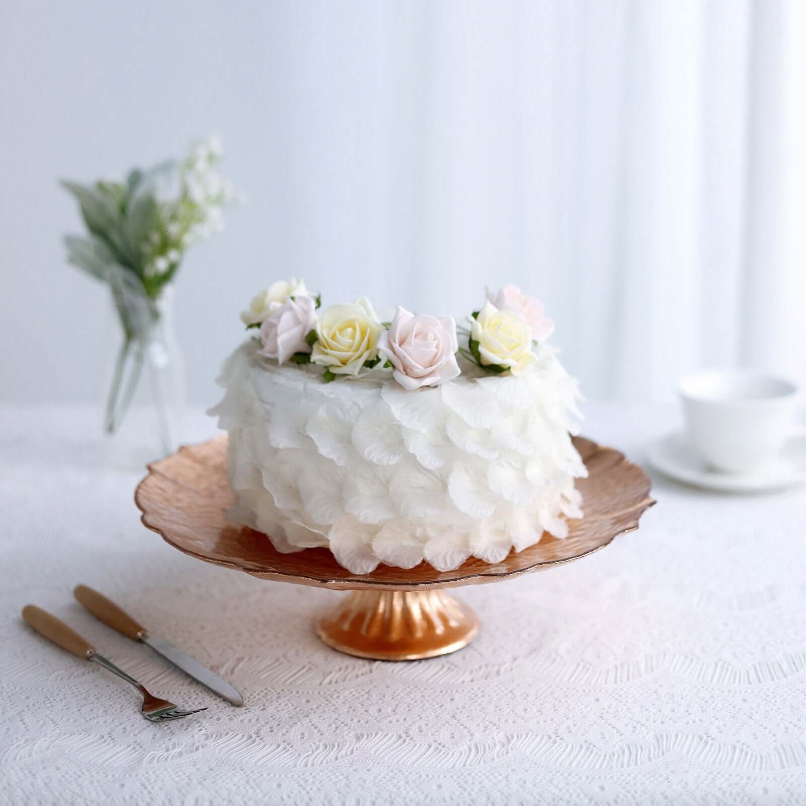 Glass Pedestal Cake Stand Scalloped Edge Design Rose Gold - Cupcake Holder and Dessert Display Plate 14