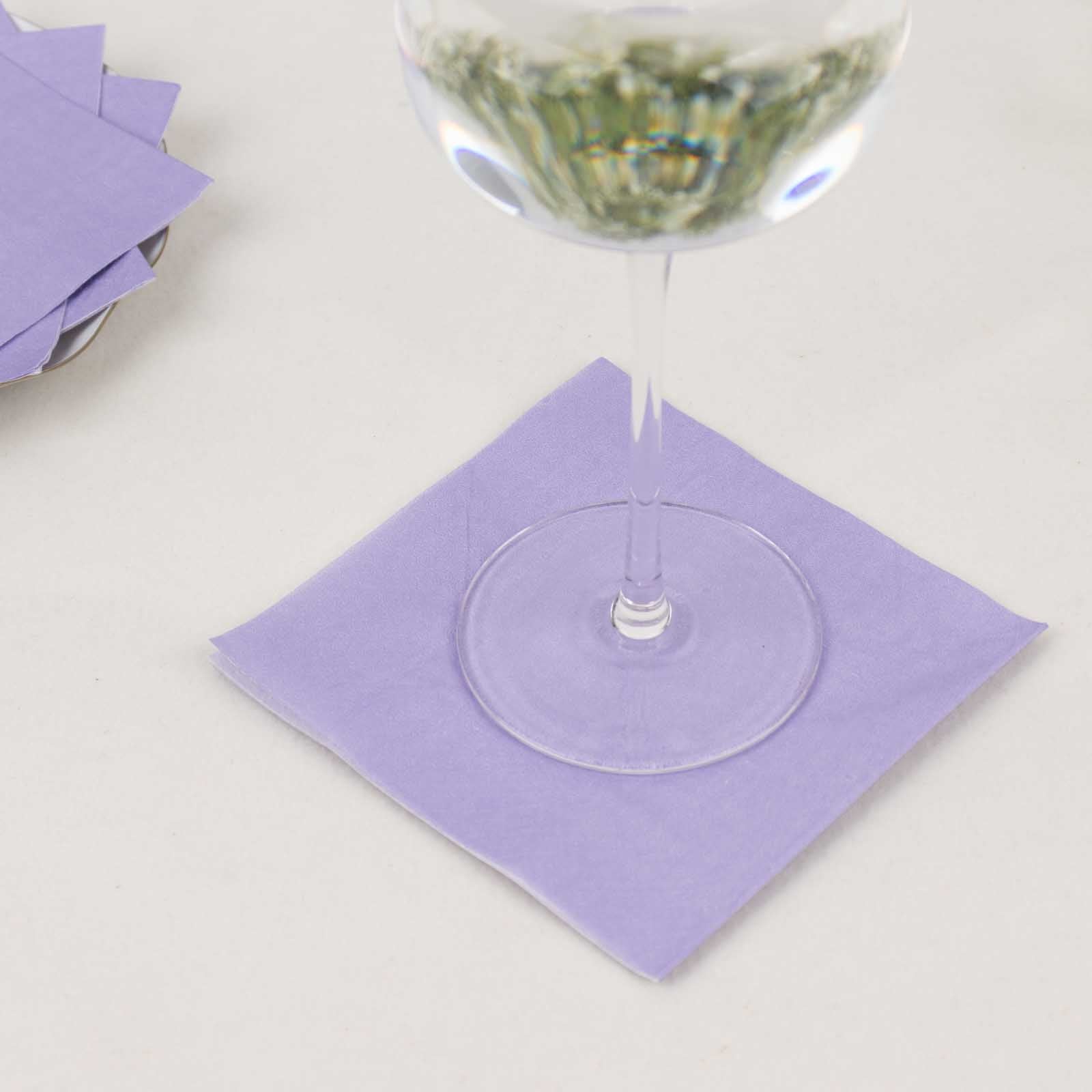 50-Pack Paper Beverage Napkins Lavender Lilac - 2 Ply Disposable Soft 18GSM Cocktail Napkins 5x5