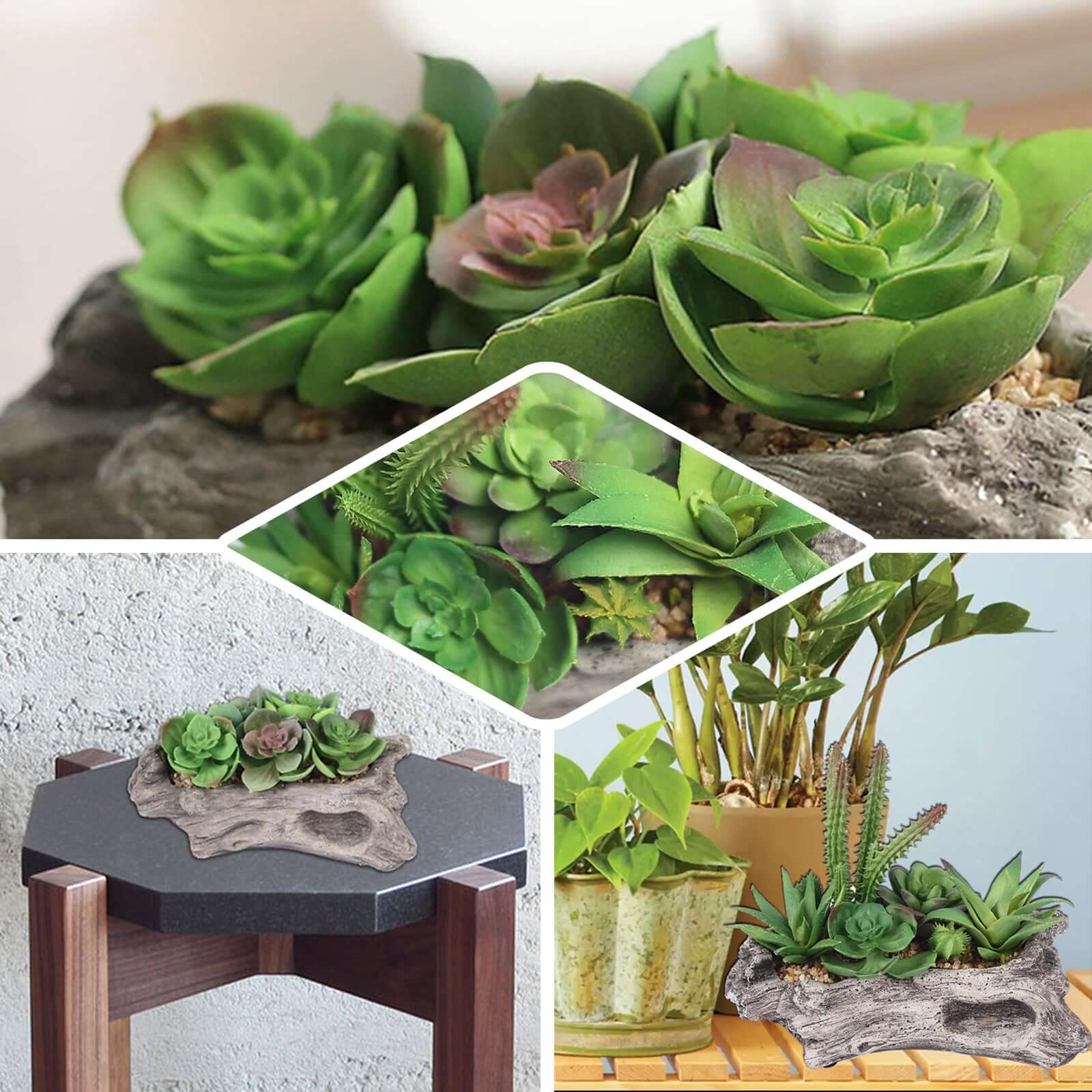 Perle Von Nurnberg Artificial Succulents Arrangements in 7 Log Planter - Lifelike Faux Plant for Stylish Home Bathroom Tabletop Indoor Outdoor Greenery Decor