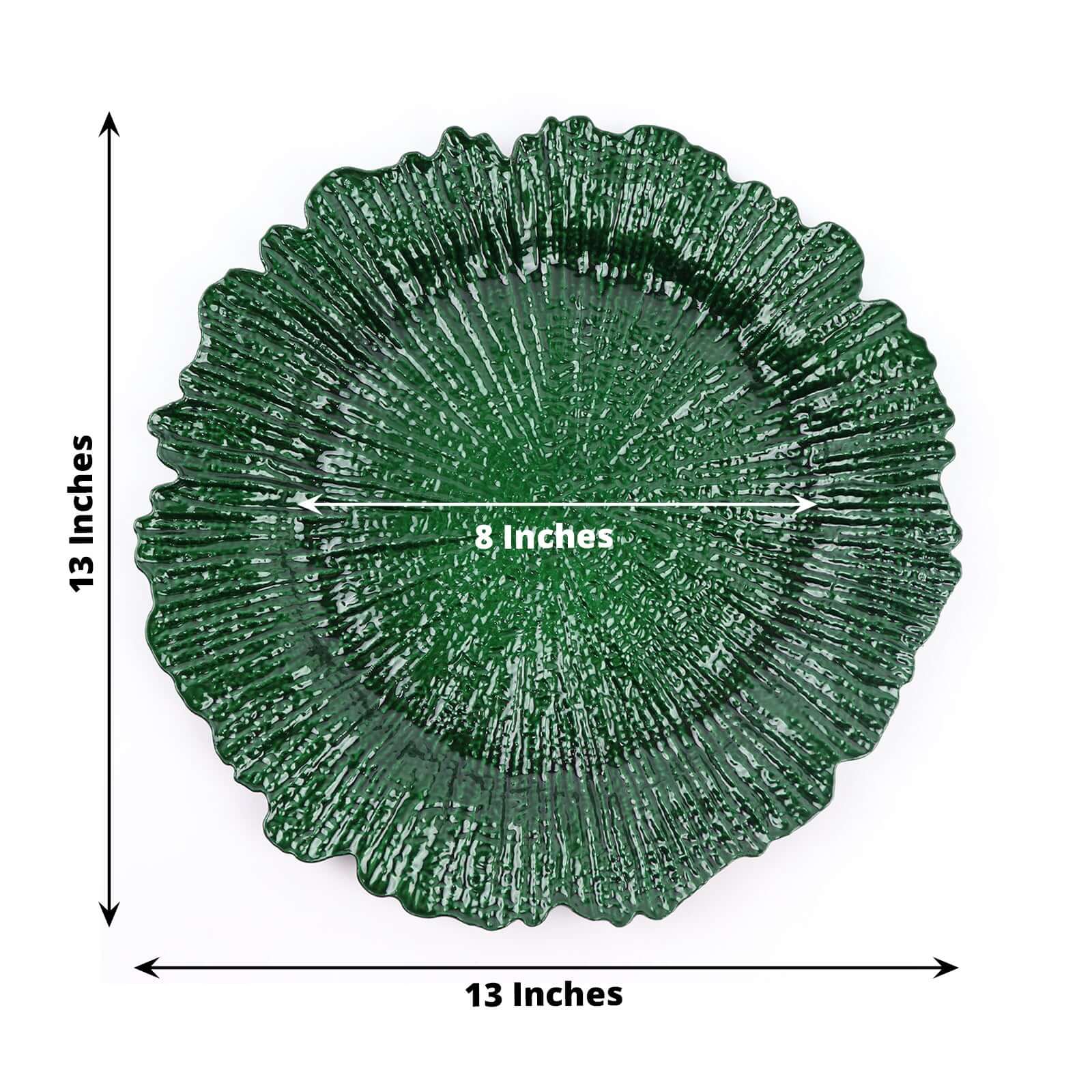 6-Pack Acrylic Plastic Round Charger Plates 13 in Hunter Emerald Green with Reef Design, Dinner Charger Tableware