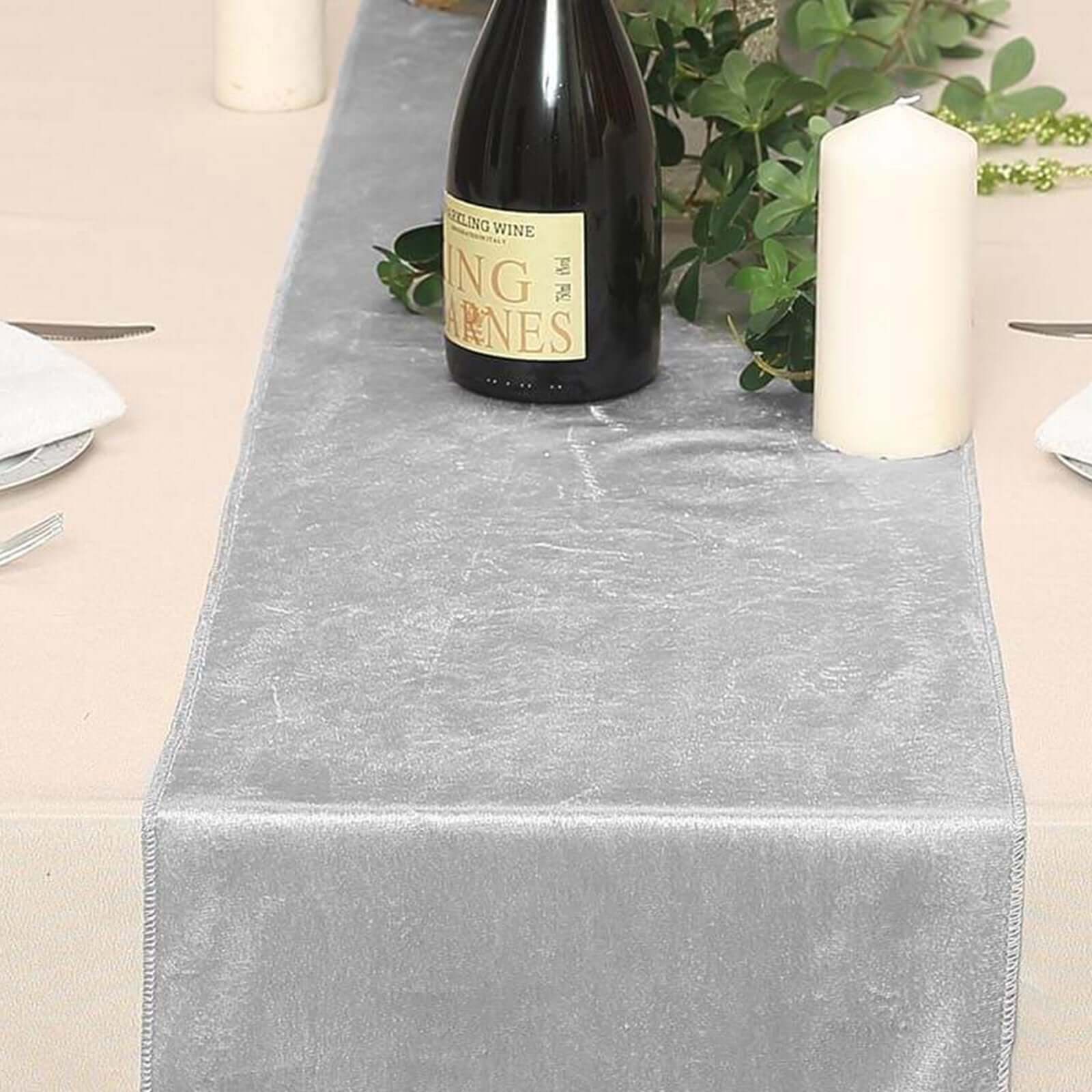 Premium Velvet 12x108 Table Runner Silver - Sheen Finish Reusable Table Decor