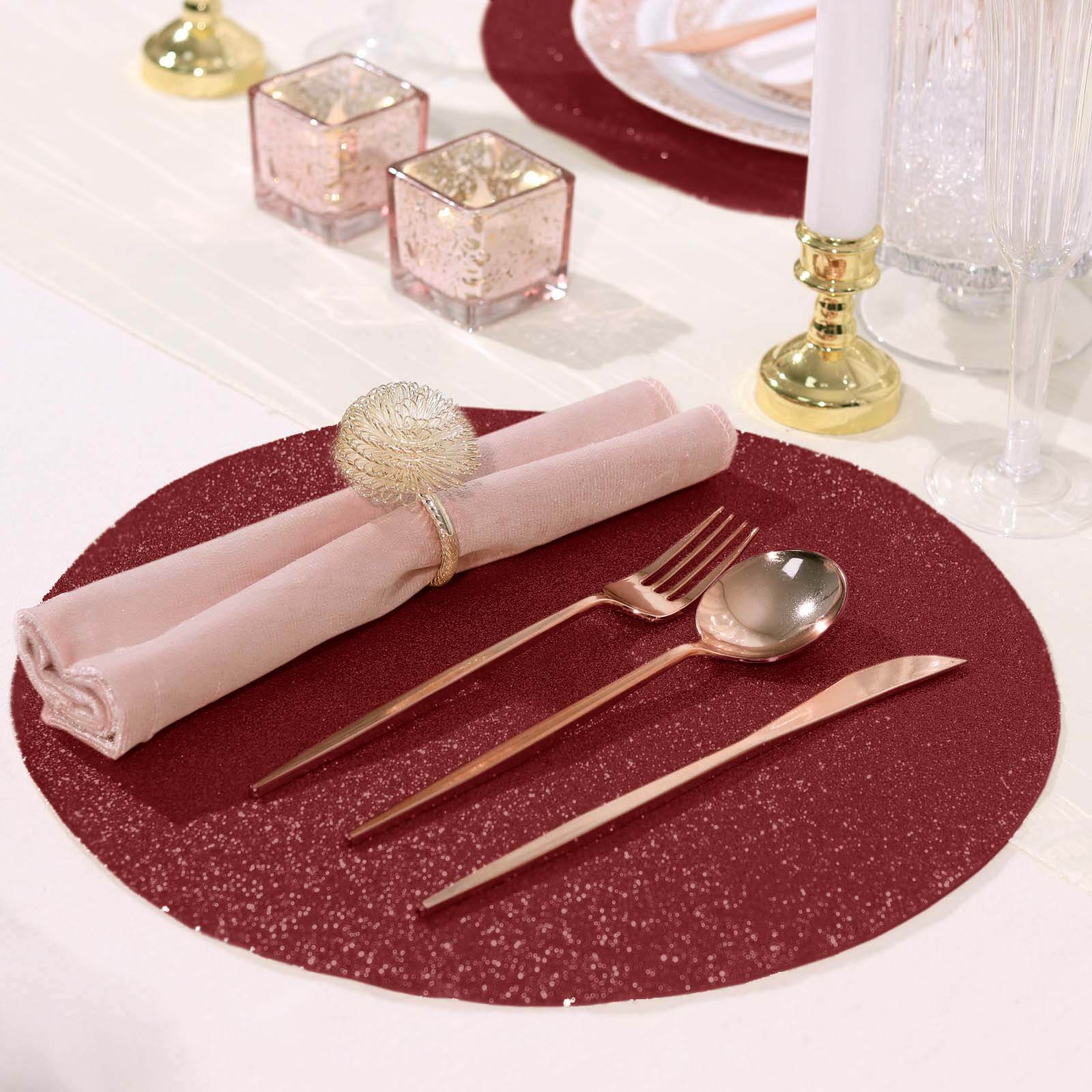 6-Pack Placemats Glitter Design Burgundy Sparkle Round - Non-Slip Decorative Dining Table Mats 13