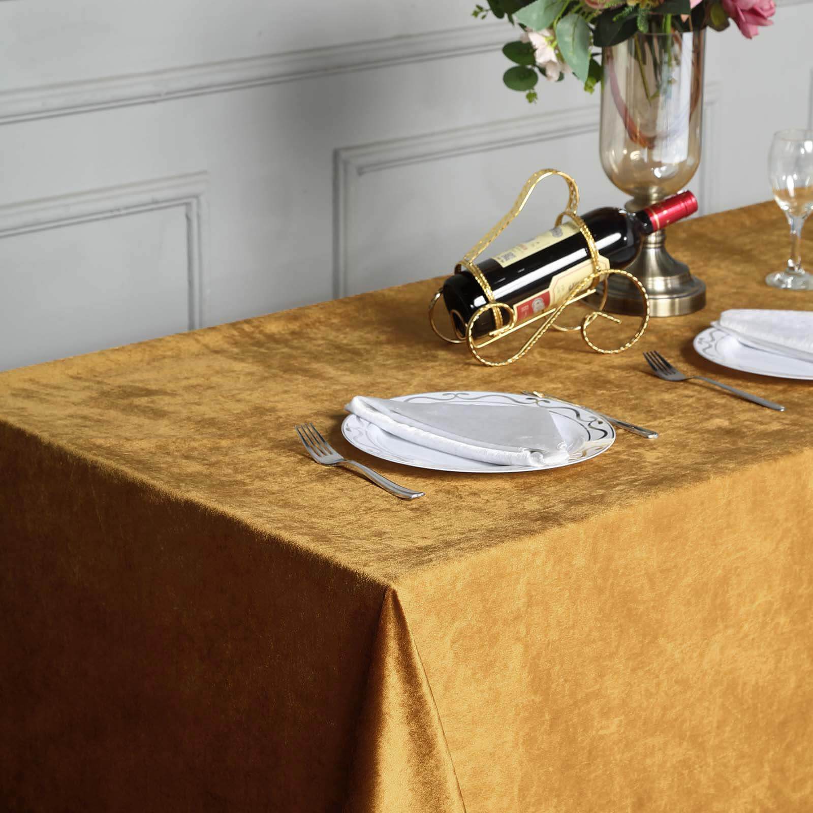 Premium Velvet 90x132 Rectangle Tablecloth Gold - Reusable Soft & Polished Seamless Table Cover for Luxury Weddings & Events