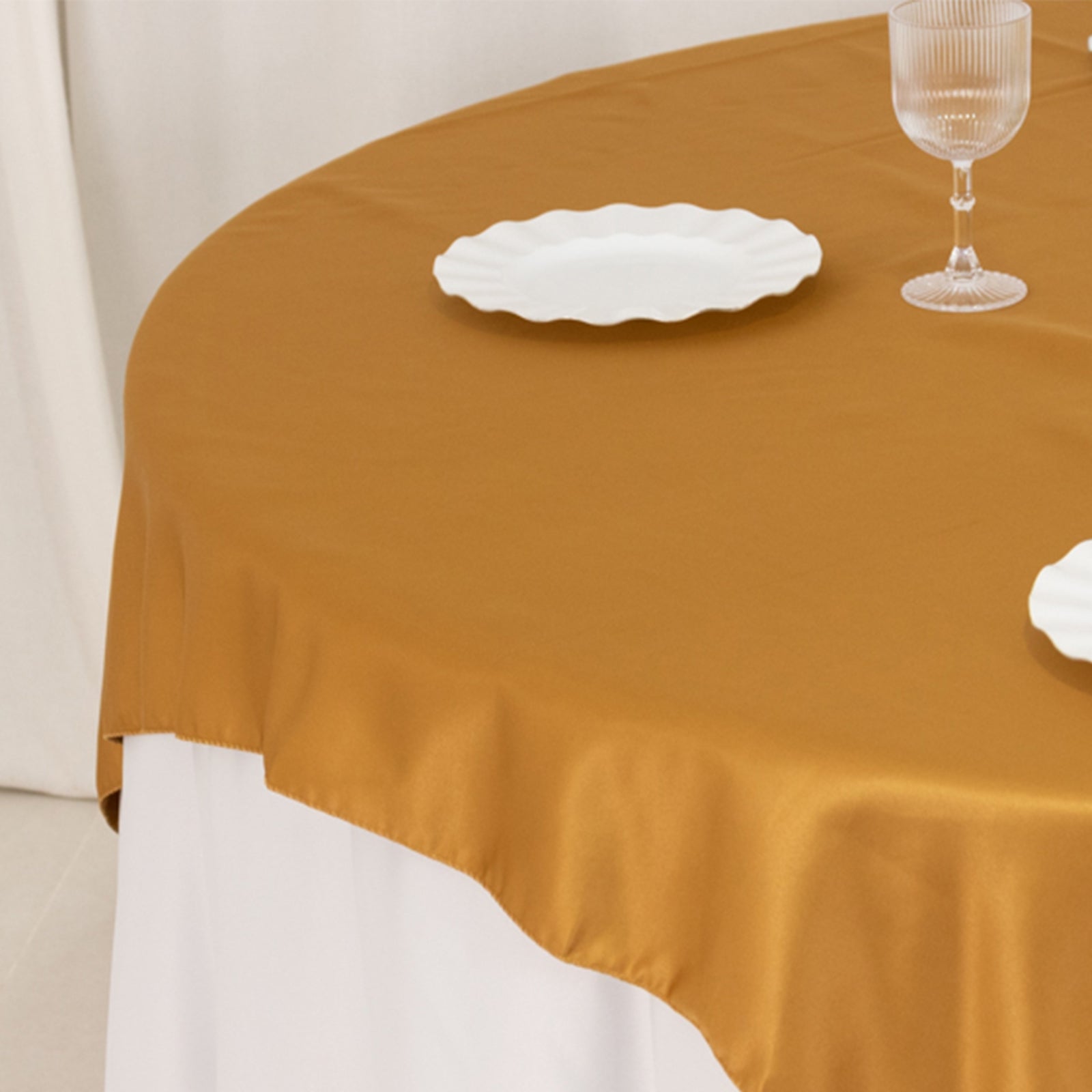 Lamour Satin 72x72 Table Overlay Square Tablecloth Gold - Smooth Finish for Luxurious Events