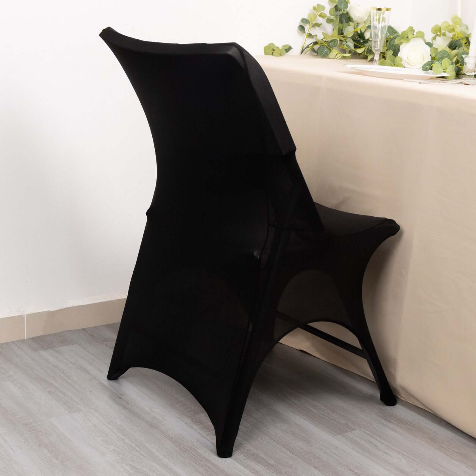 Premium Stretch Spandex Chair Cover Black for Folding Chairs - 3-Way Open Arch 160GSM Fitted Slipcover with Reinforced Foot Pockets