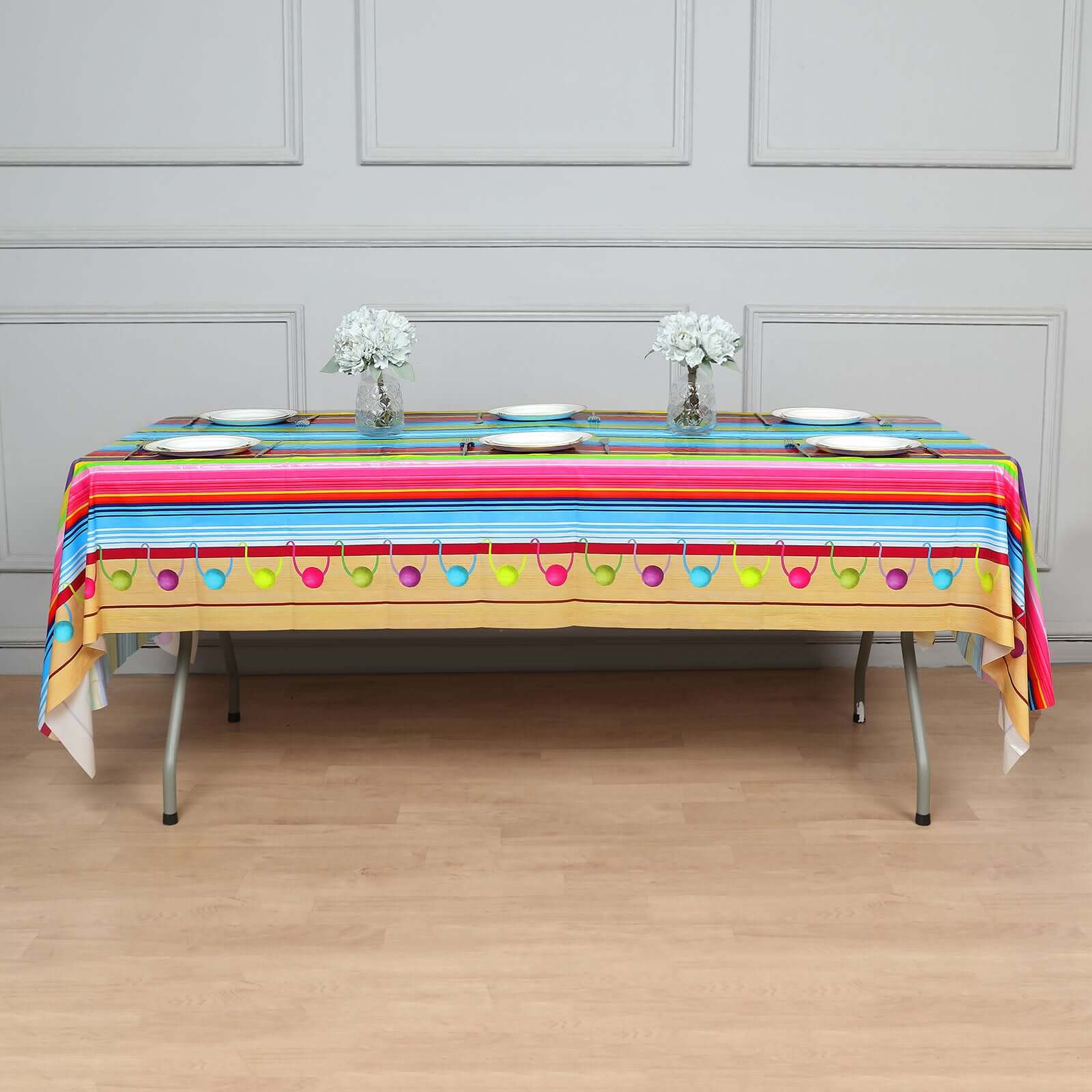 5-Pack Plastic Table Covers Mexican Serape Rectangle - Vibrant PVC Disposable Tablecloths for Cinco De Mayo 54x108