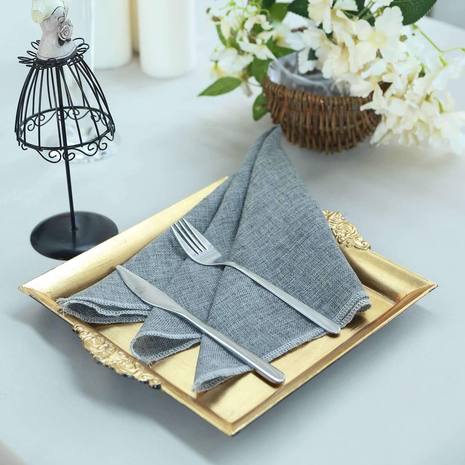 2-Pack Acrylic Square Serving Trays 10 in Metallic Gold with Embossed Handles, Decorative Dinner Party Food Platters