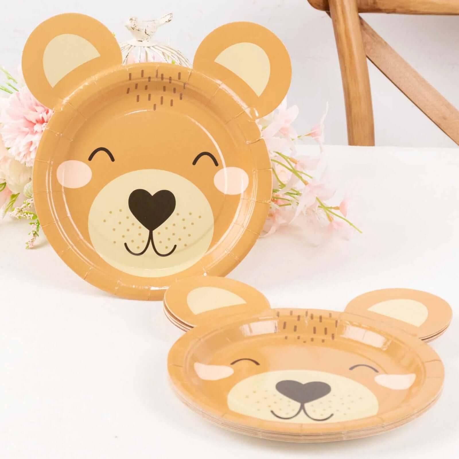 25-Pack Paper 7 Round Plates Brown Teddy Bear Print - Disposable 300GSM Cute Bear Themed Appetizer Dessert Party Plates for Baby Shower Birthday Event Decoration