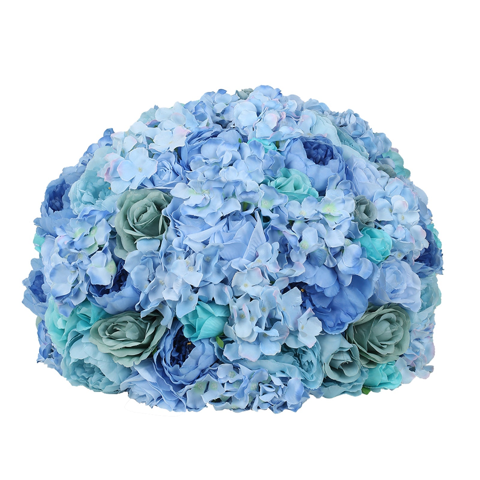 Pre-Arranged Silk Rose Bouquet Floral Arrangement Table Decor, Large Blue Artificial Rose Flower Balls Wedding Centerpieces - 20