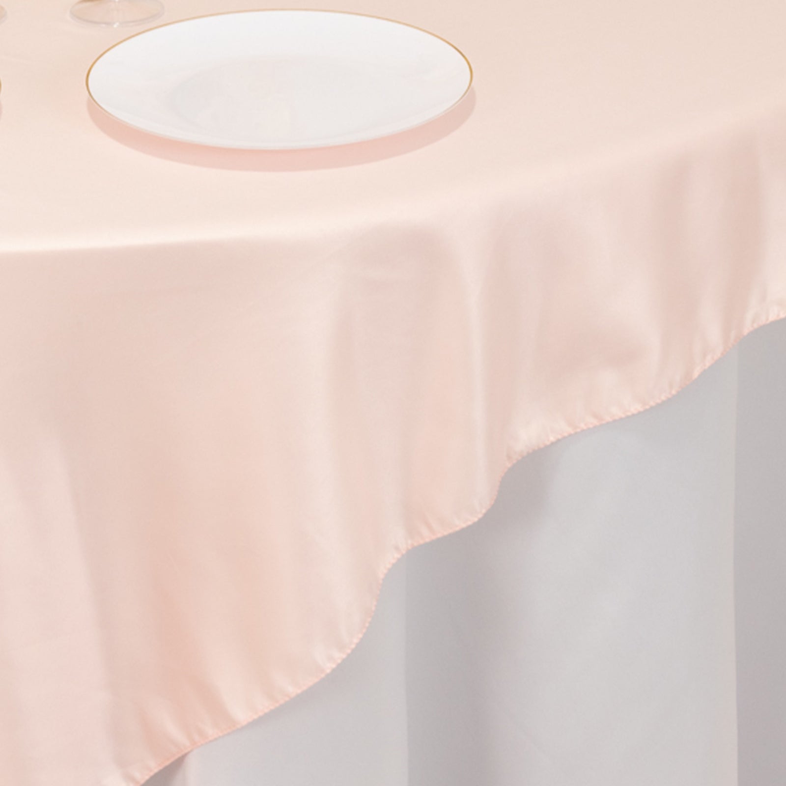 Lamour Satin 72x72 Table Overlay Square Tablecloth Blush - Smooth Finish Table Topper