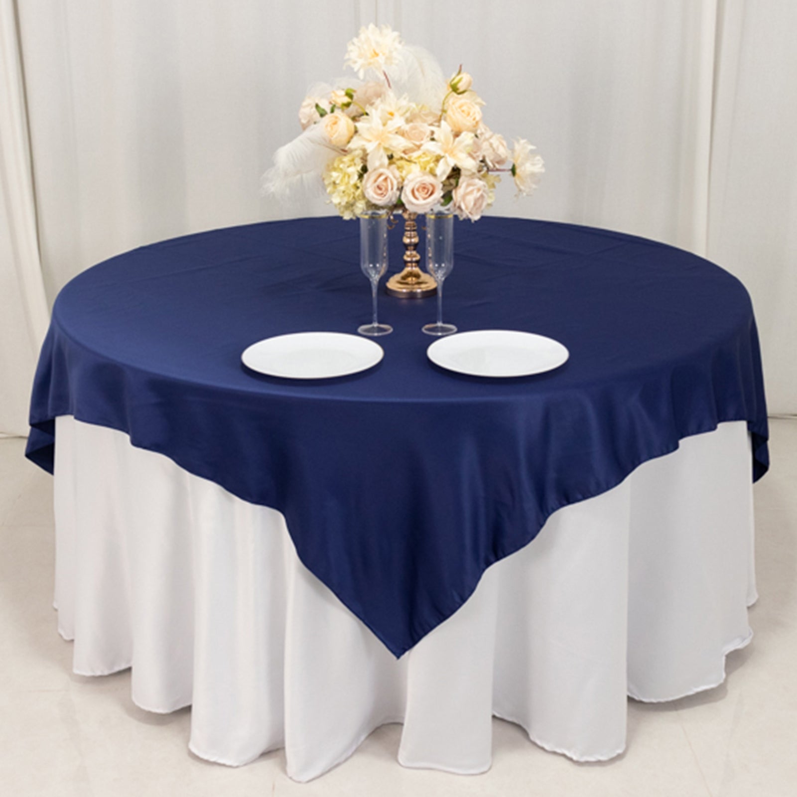 Lamour Satin 72x72 Table Overlay Square Tablecloth Navy Blue - Smooth Finish Table Topper