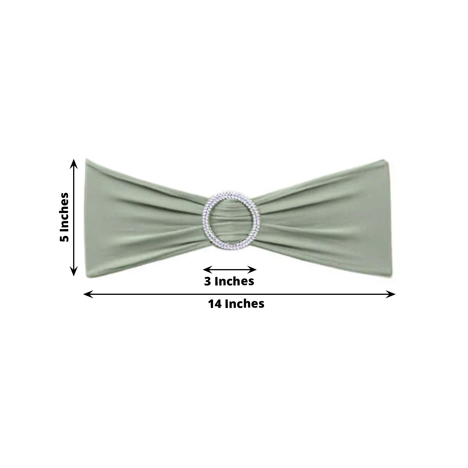 5 Pack Stretch Spandex Chair Sashes Sage Green - Reusable Chair Bands with Silver Diamond Ring Slide Buckle 5x14