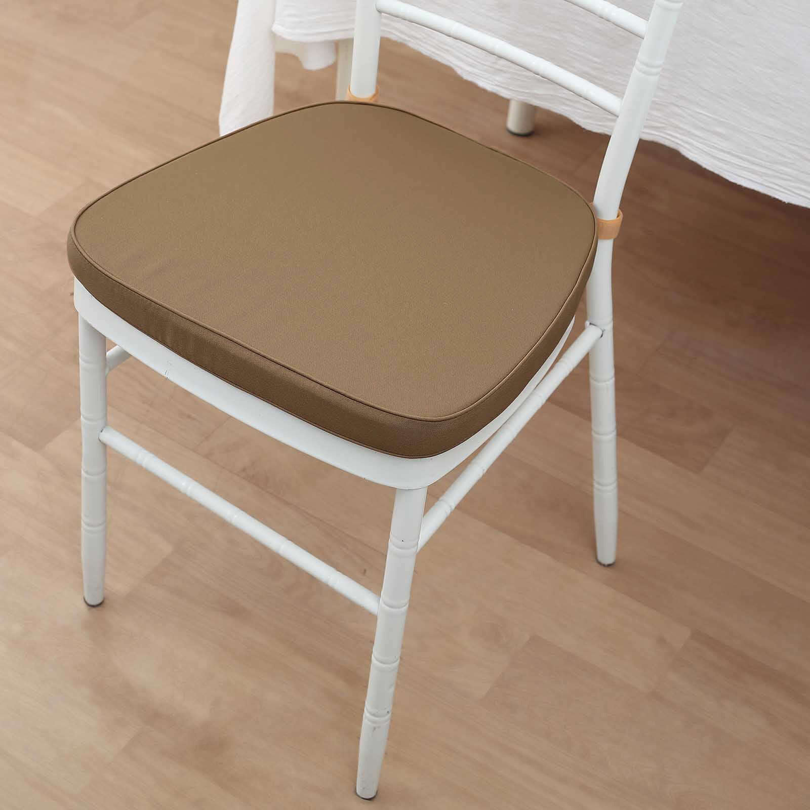 Chiavari Chair Cushion with 1.5 Thick Memory Foam and Ties Taupe - Stylish Removable Cover for Comfort